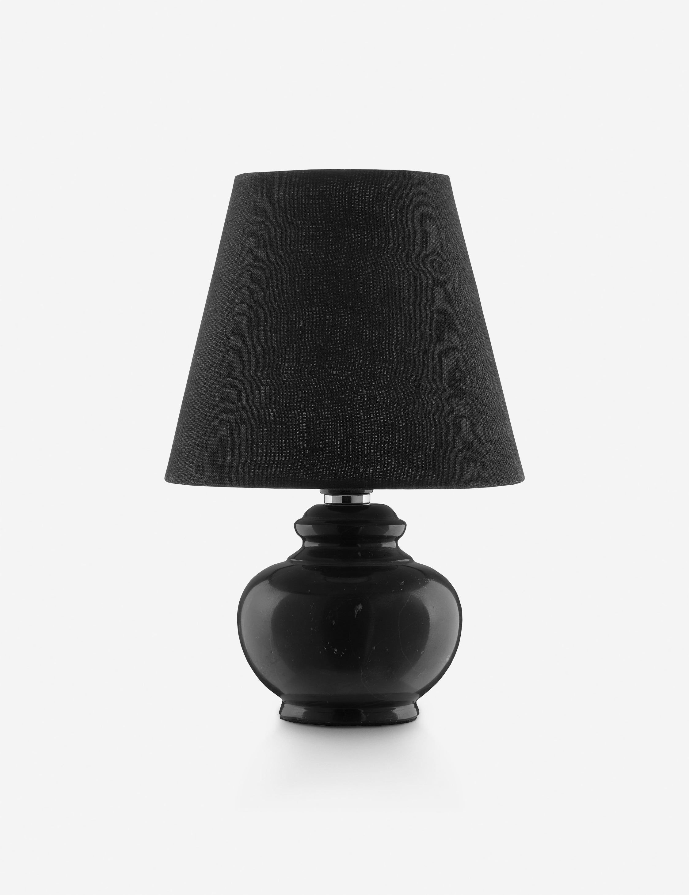 Benicio Black Marquina Marble Mini Table Lamp with Linen Shade
