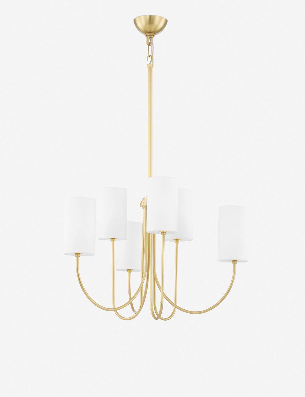 Aged Brass 6-Light Chandelier with Belgian Linen Drum Shades