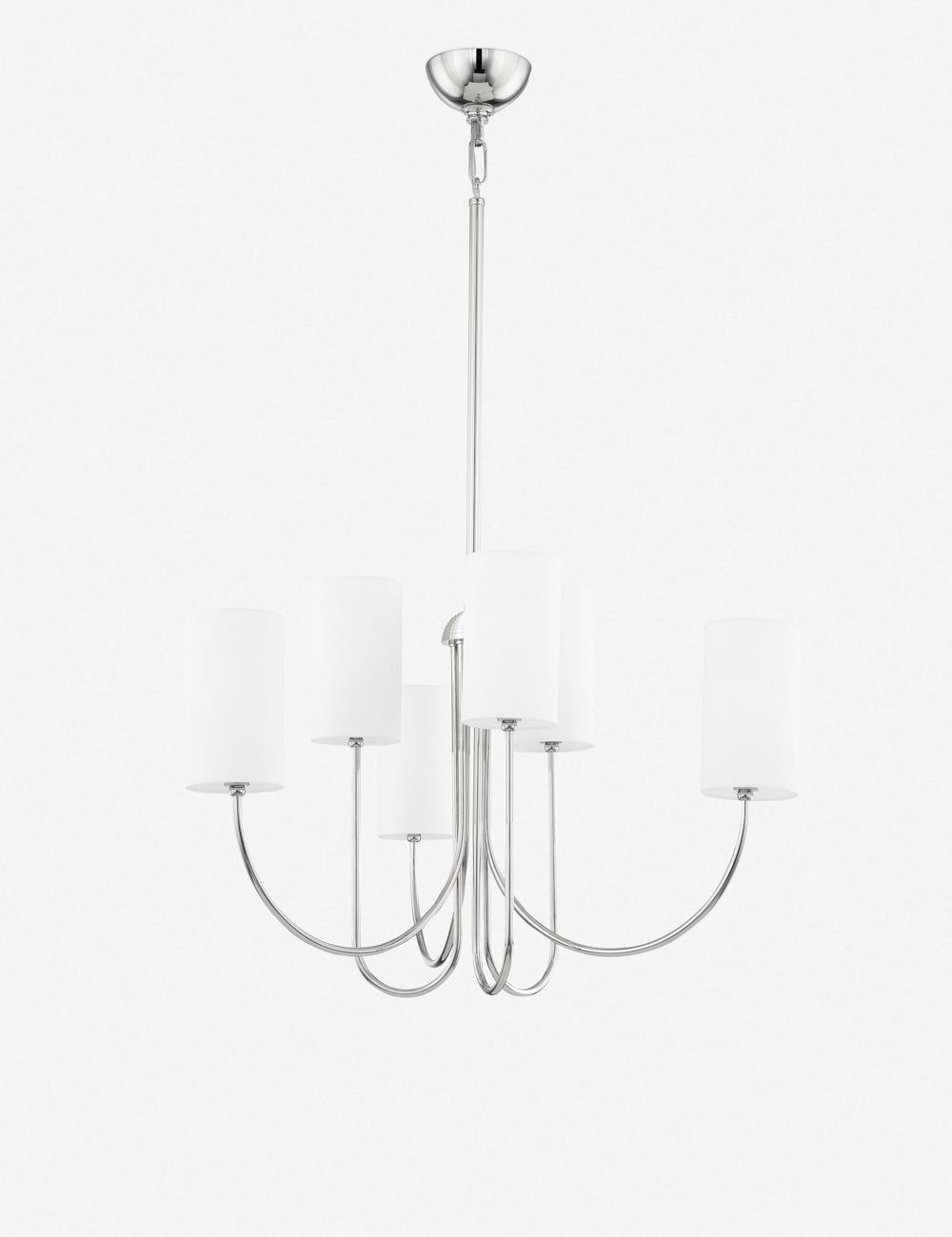 Elegant 6-Light Polished Nickel Chandelier with White Belgian Linen Shades