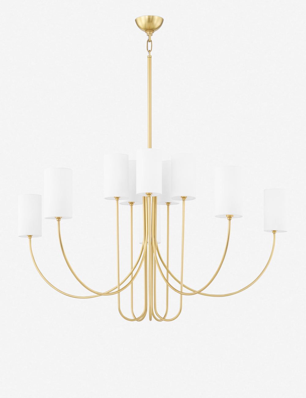 Elegant Aged Brass 10-Light Chandelier with Belgian Linen Shades