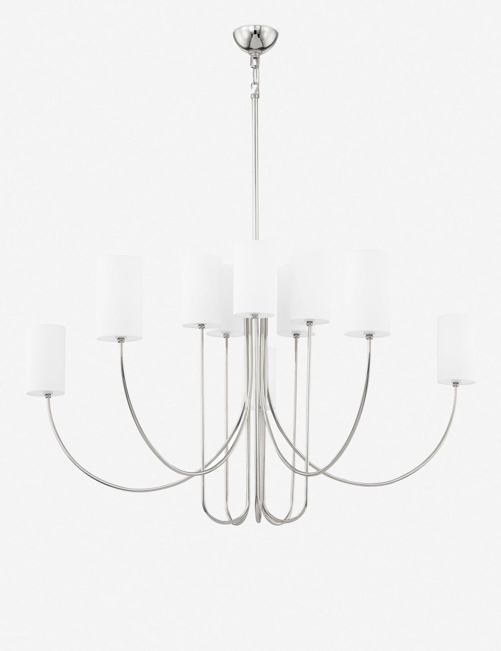 Elegant Polished Nickel 10-Light Chandelier with Belgian Linen Shades