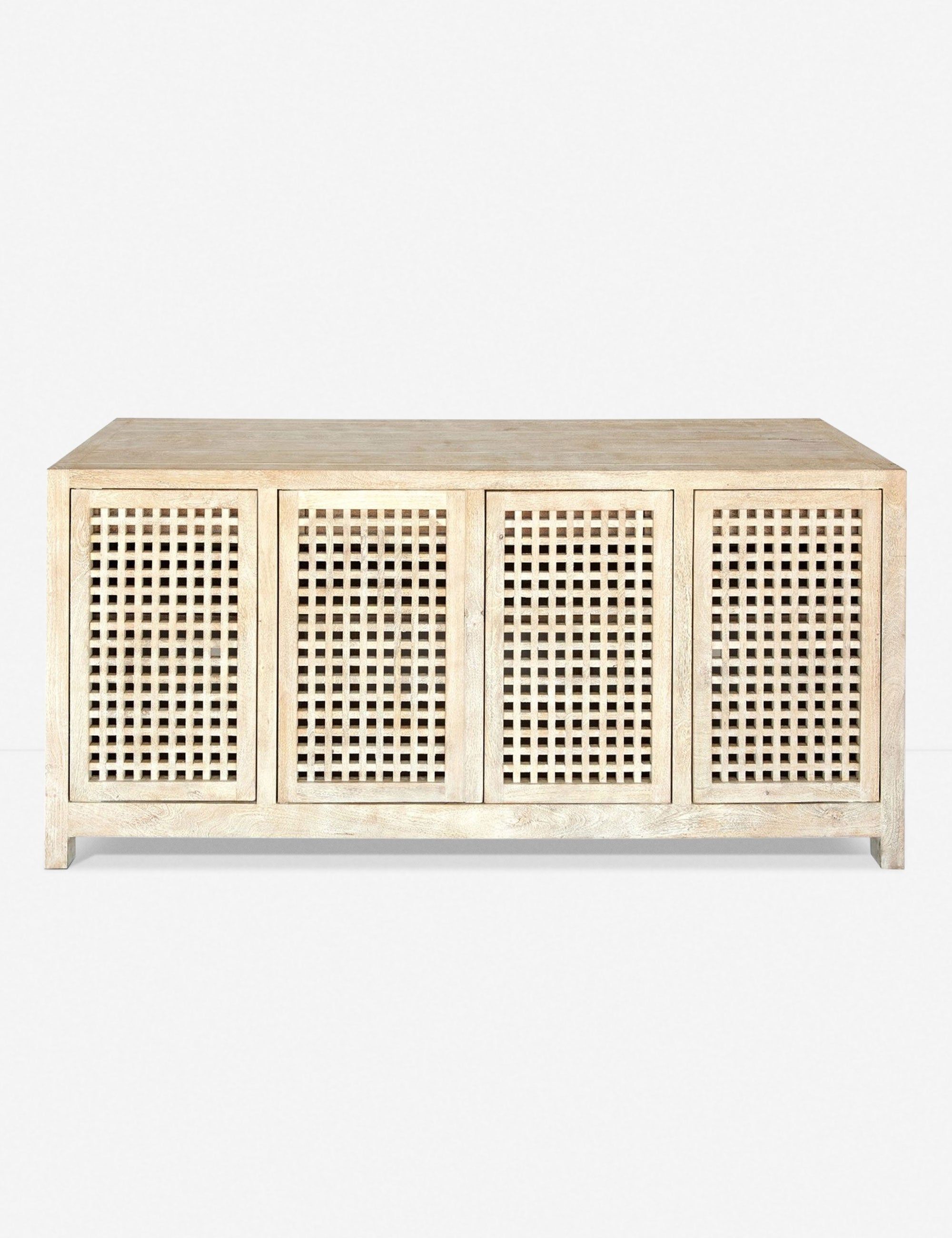 Seaside Driftwood 71" Creamy Light-Wood Lattice Sideboard