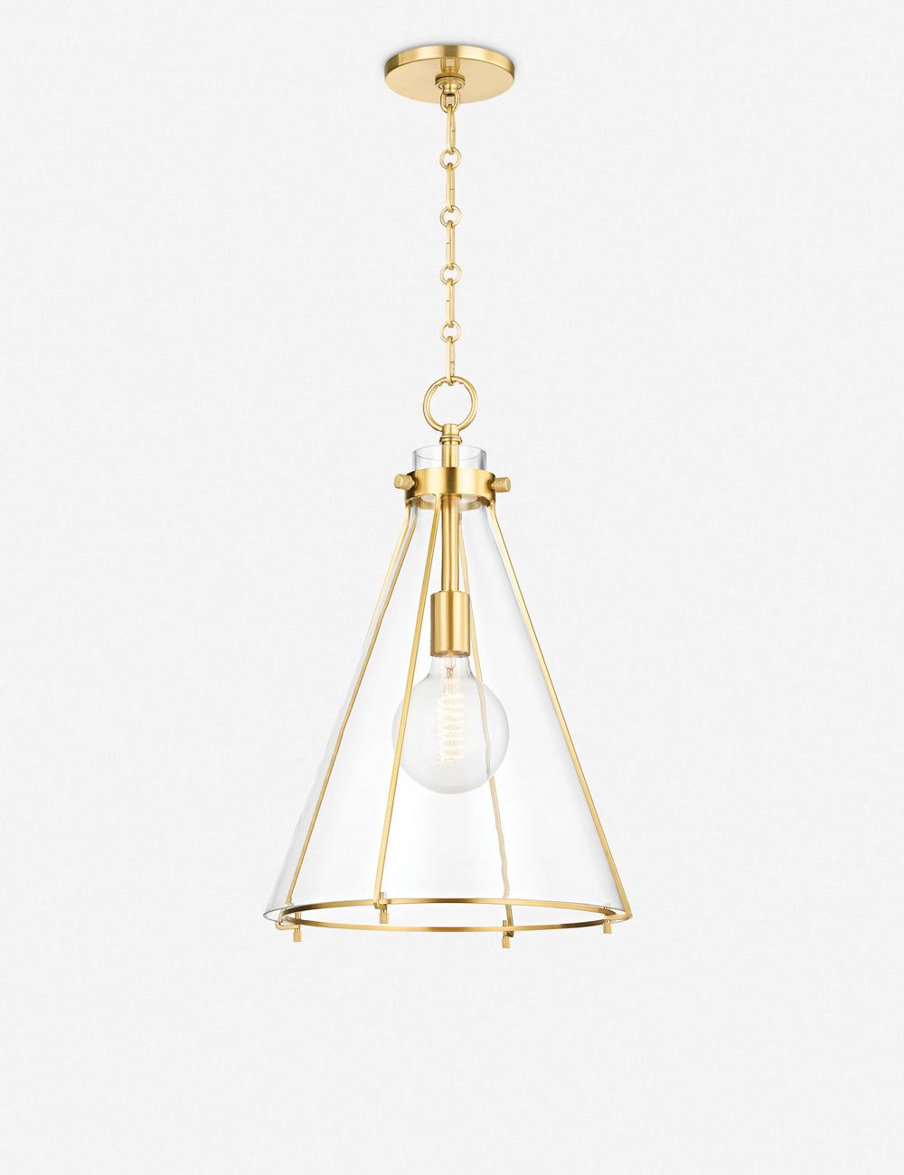 Eldridge Contemporary Aged Brass 1-Light Incandescent Pendant with Conical Glass Shade