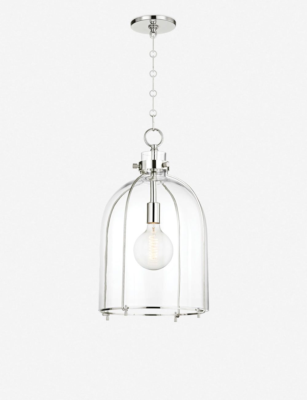 Eldridge Polished Nickel Dome Pendant with Glass Shade