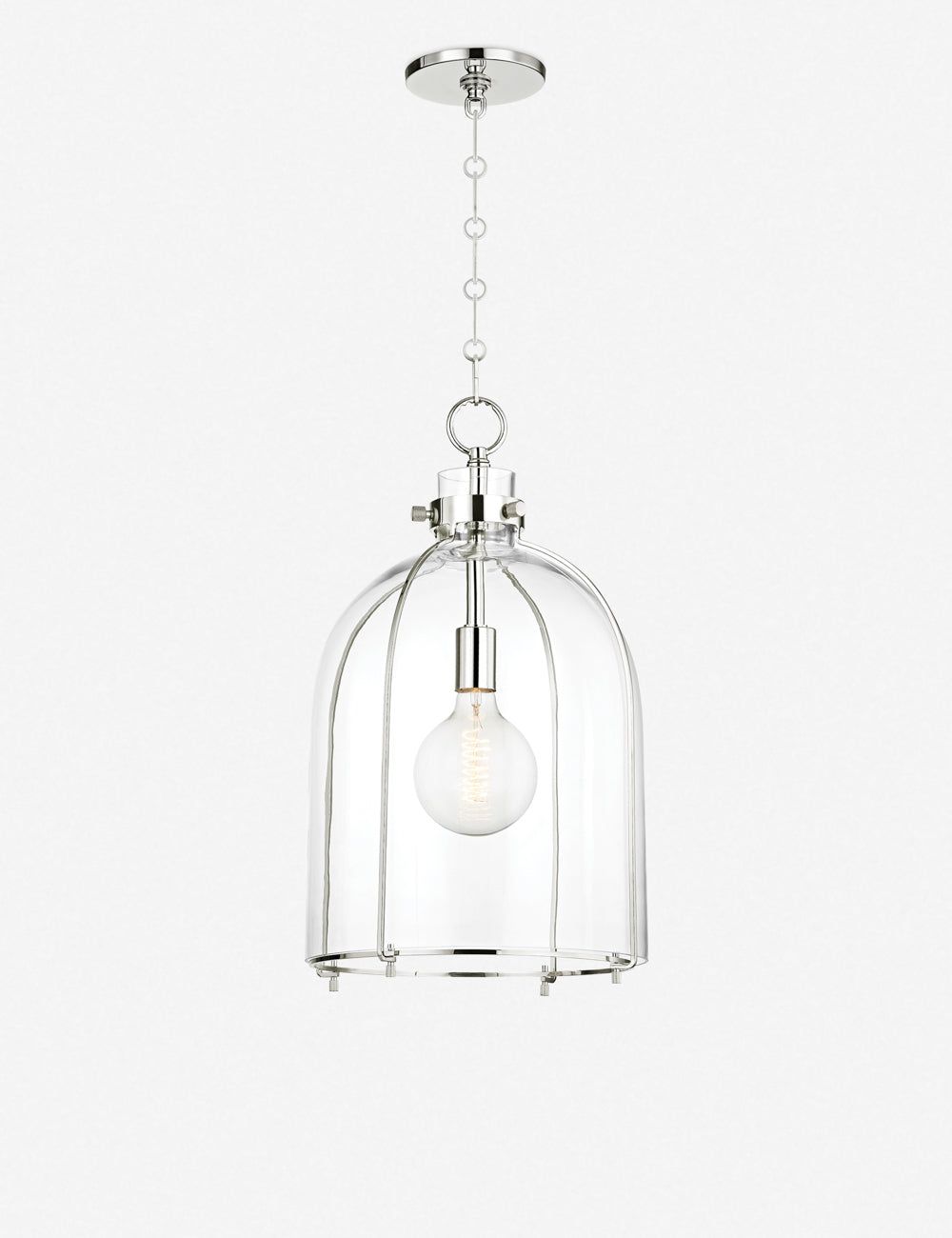 Eldridge Polished Nickel Dome Pendant with Glass Shade