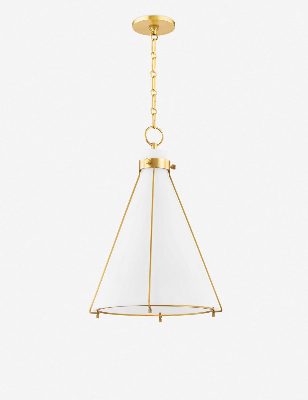 Eldridge Opal Glass Bowl Pendant Light in Aged Brass