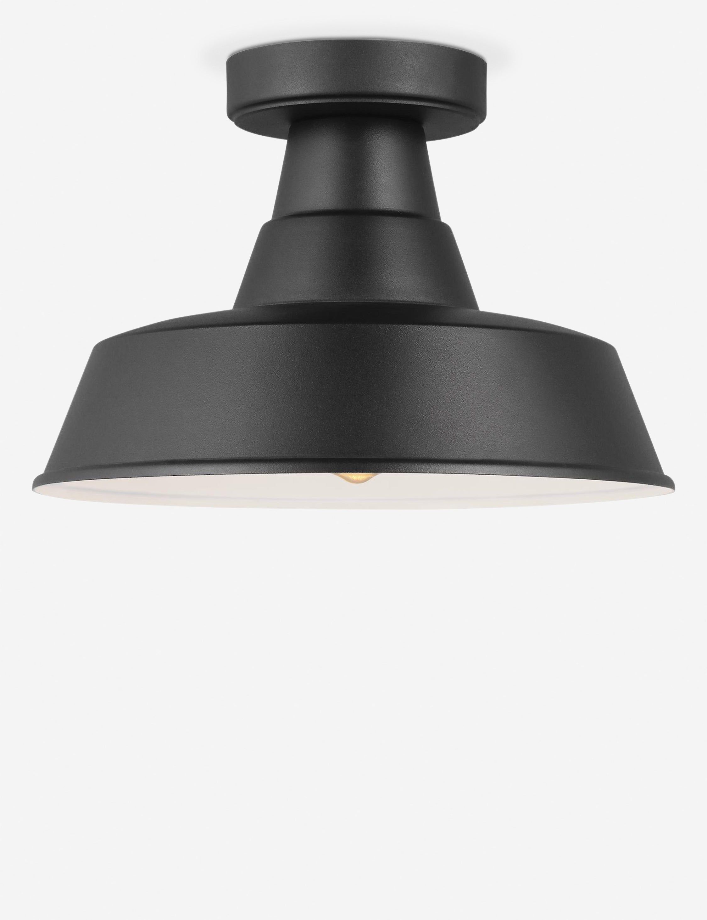 Classic Farmhouse 1-Light Black Aluminum Outdoor Drum Ceiling Lamp