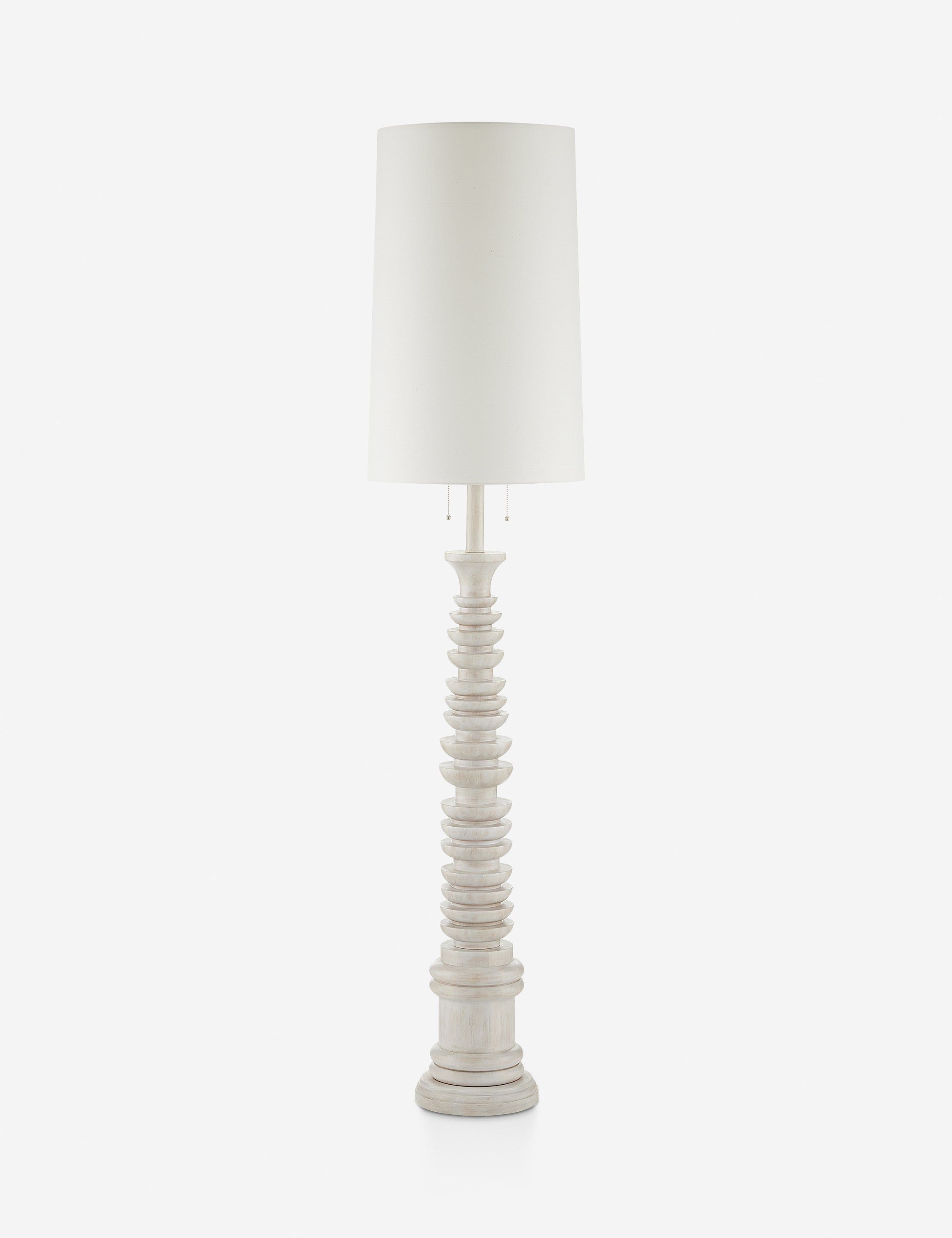 Whitewash Rubber Wood Floor Lamp with Off-White Linen Shade