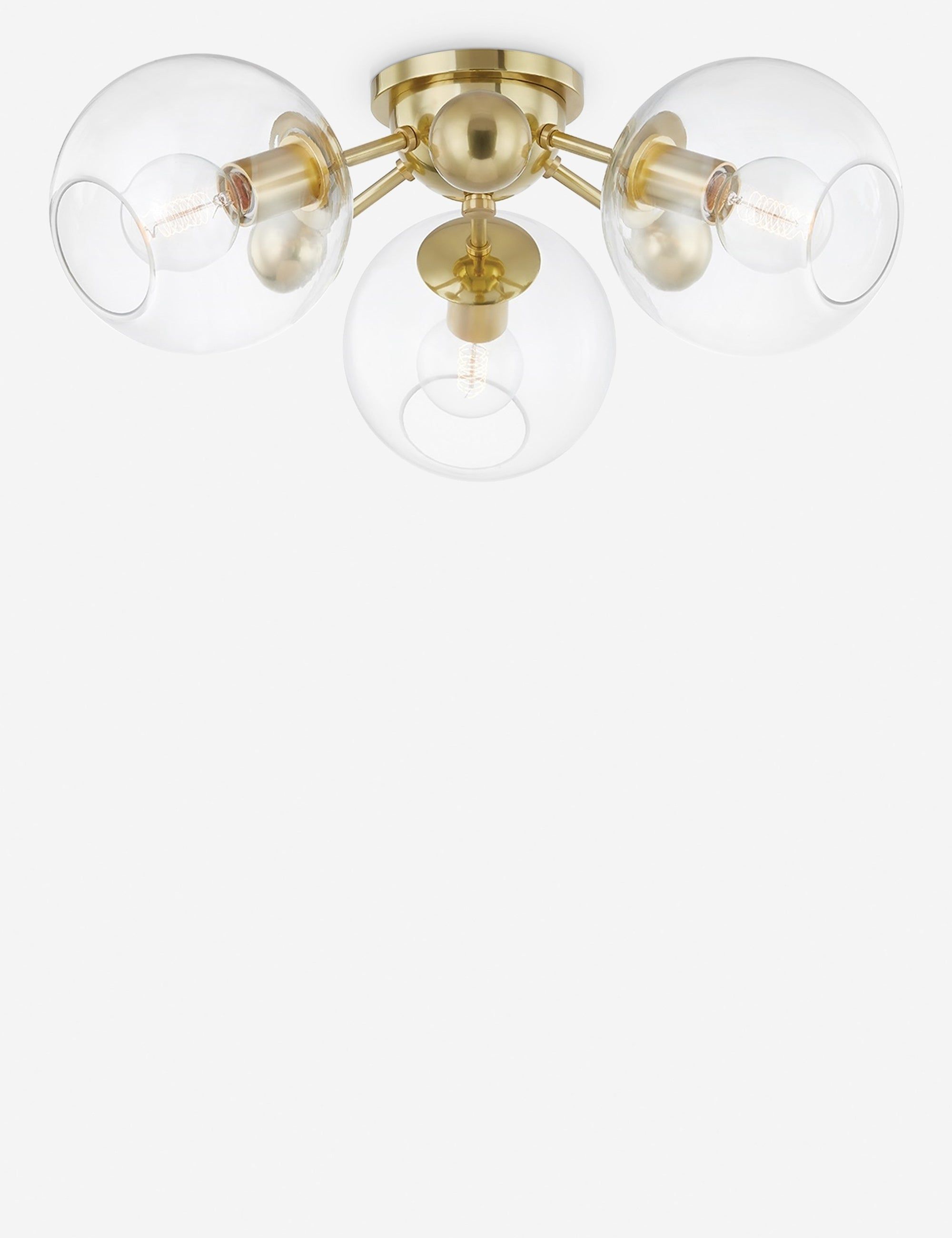 Aged Brass Globe 3-Light Semi-Flush Ceiling Fixture with Clear Glass