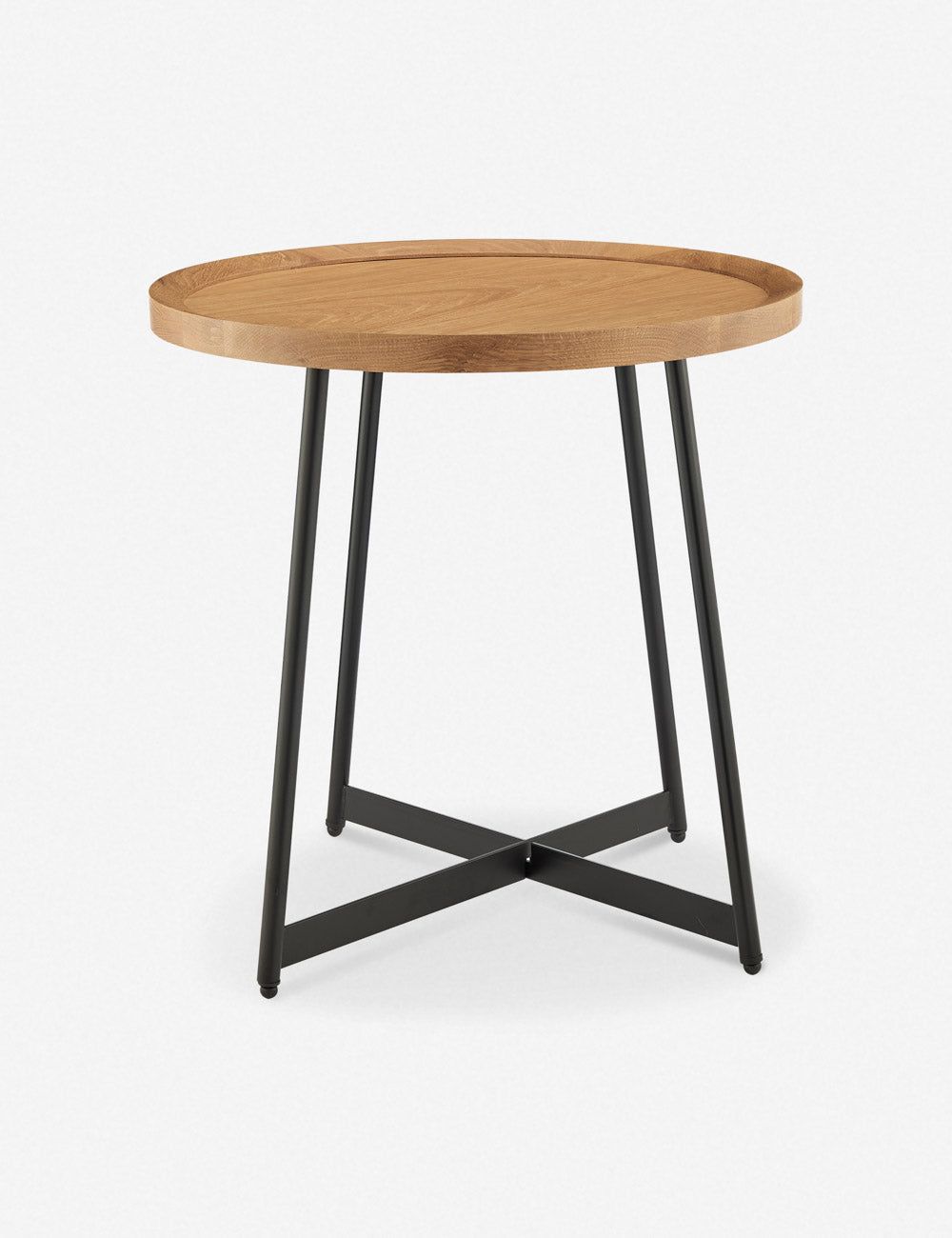 Niklaus 22" Oak Veneer Round Side Table with Black Steel Base