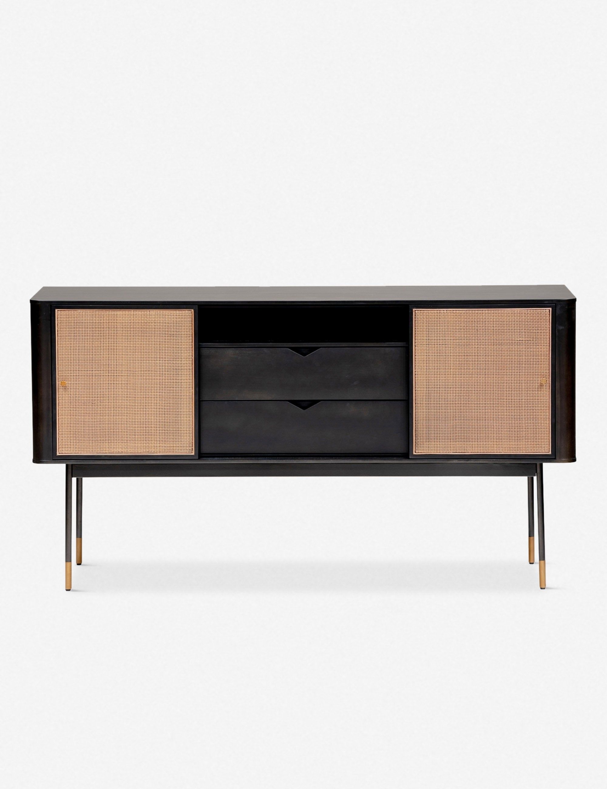 Miriam 59" Black Solid Wood and Steel Sideboard with Wicker Doors