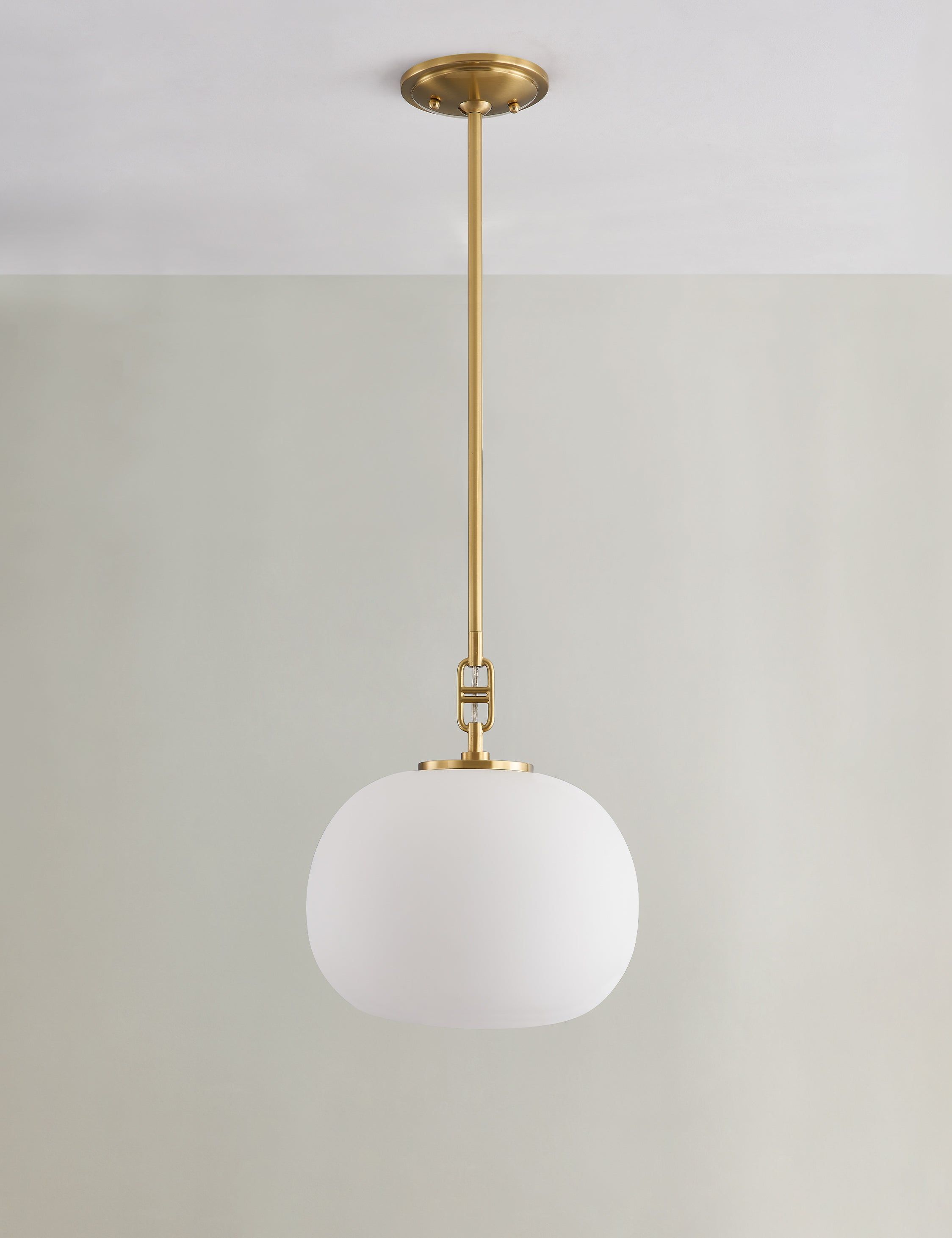 Aged Brass and Opal Glass Globe Pendant Light