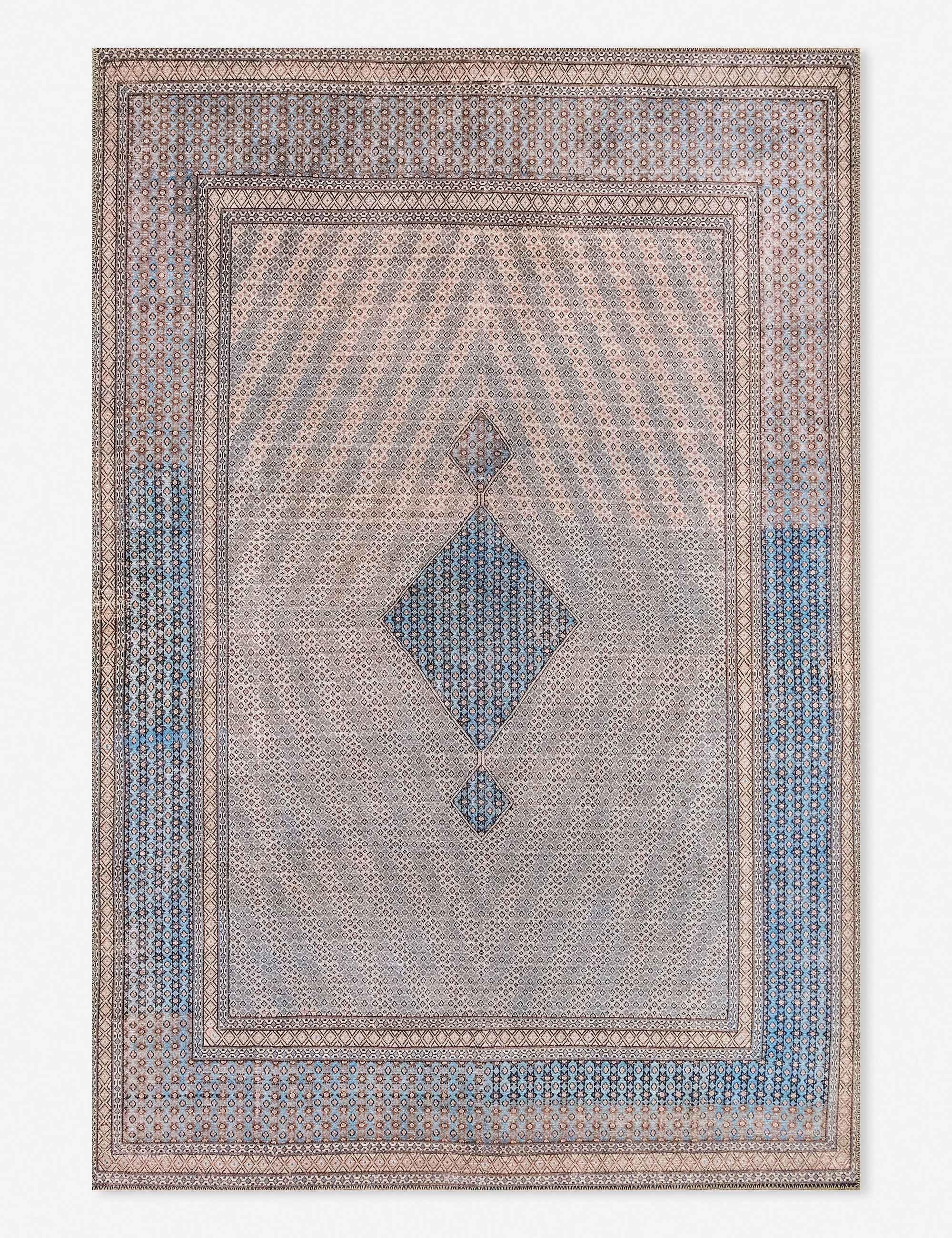 Blue Geometric Patterned Synthetic 5' x 7' Reversible Rug