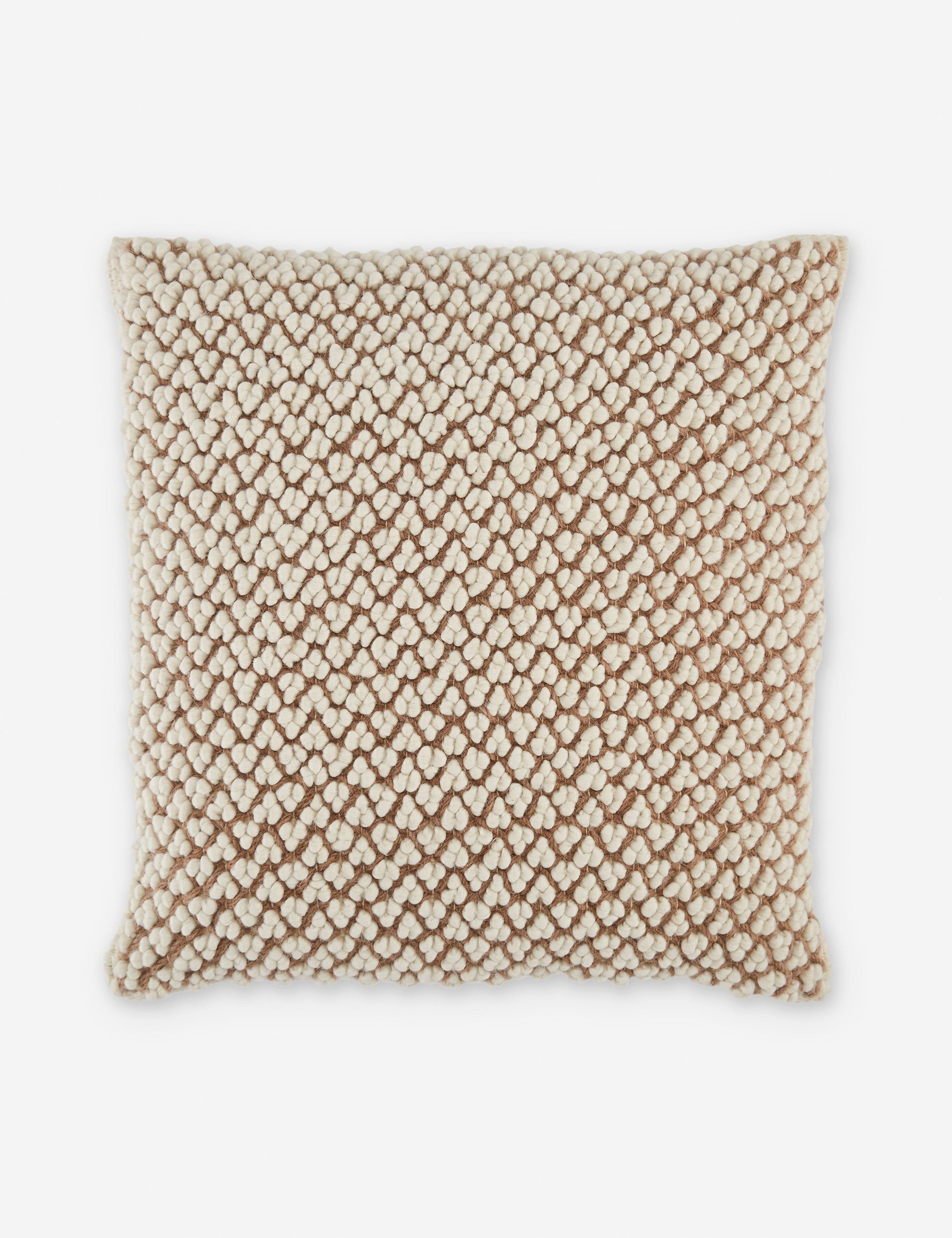 22" Square Embroidered Tan and Ivory Boucle Throw Pillow