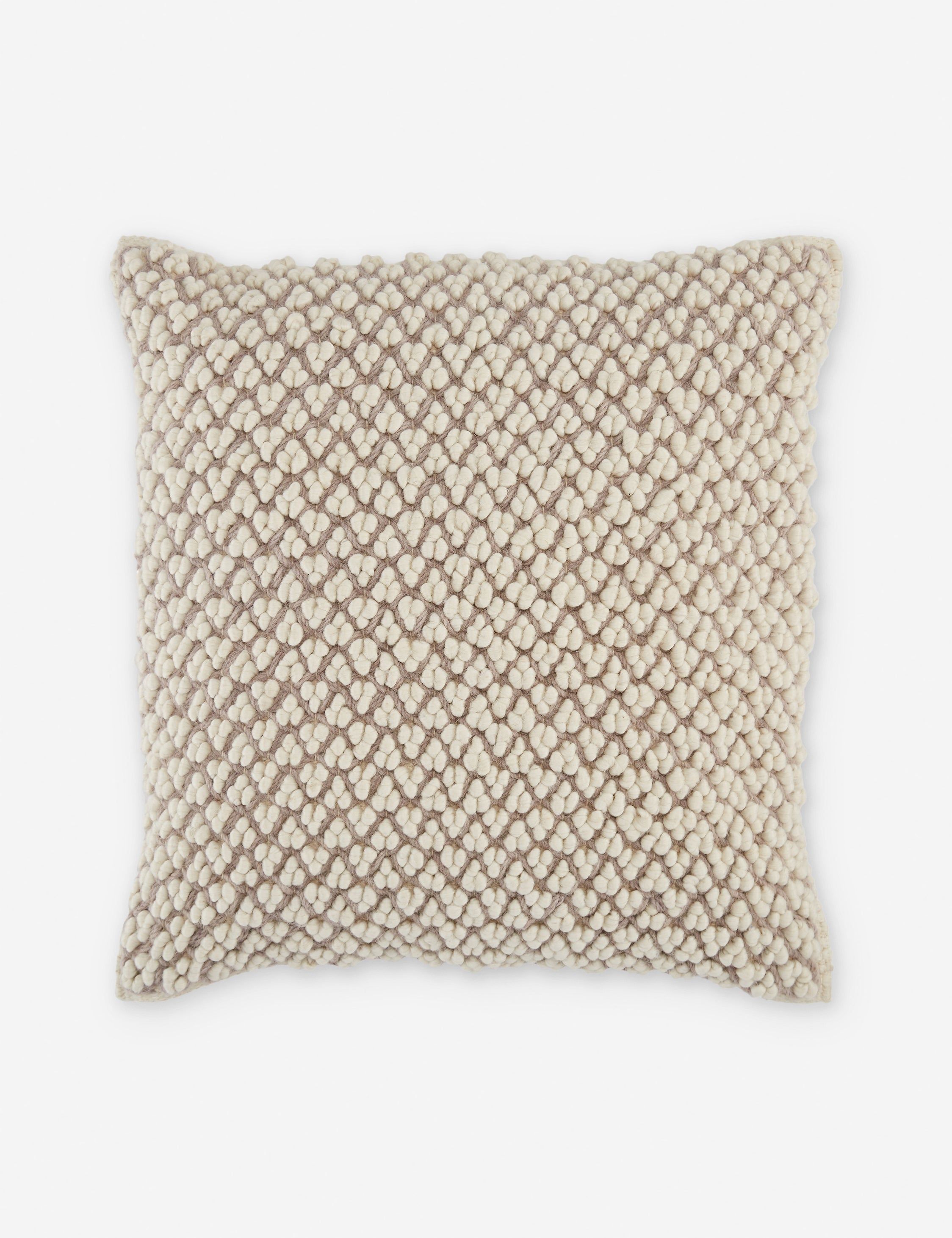 Madur Square Embroidered Taupe & Ivory Boucle Throw Pillow 22"