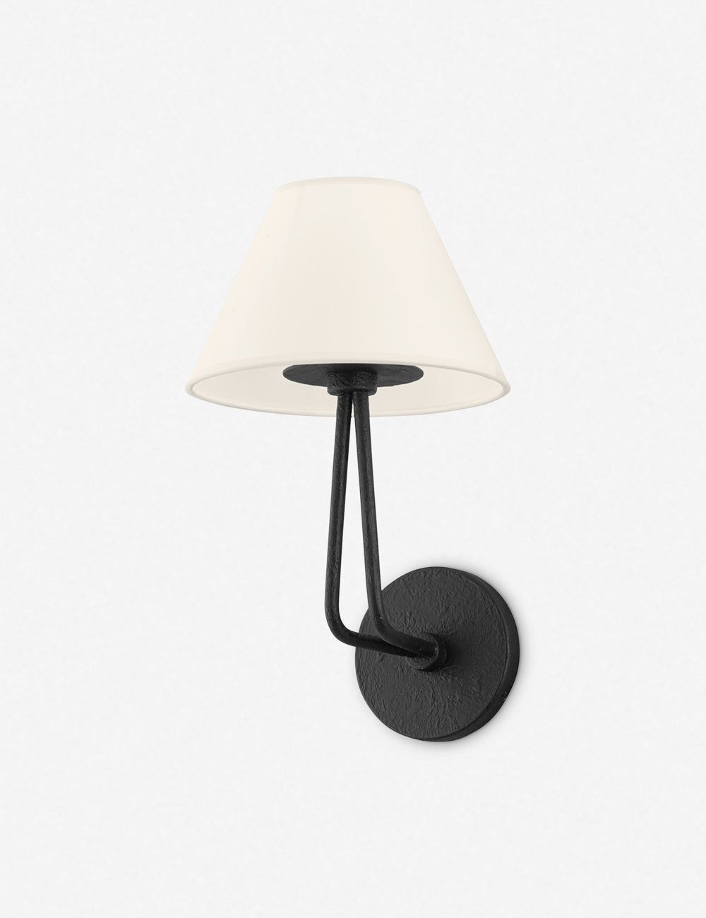 Black Iron Single Light Sconce with White Linen Shade