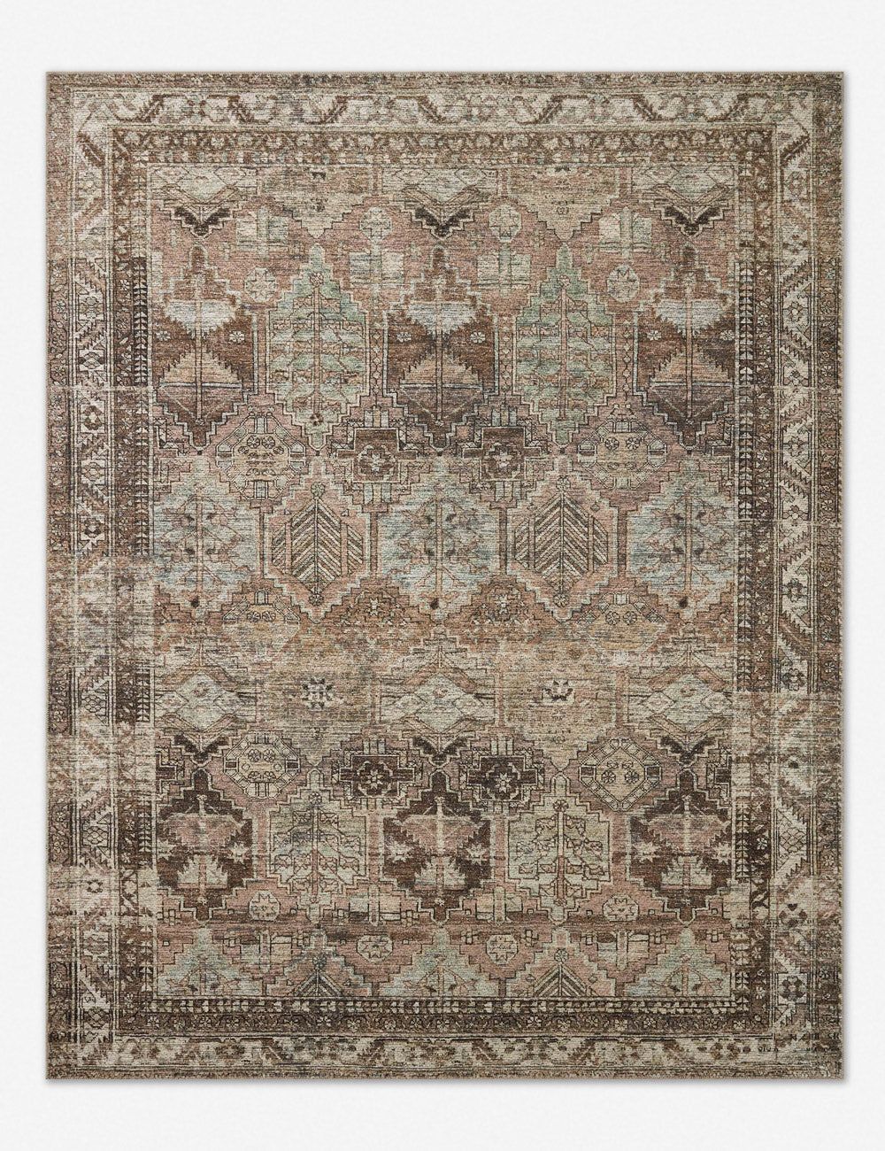 Light Blue Distressed Synthetic 6' x 9' Easy-Care Area Rug