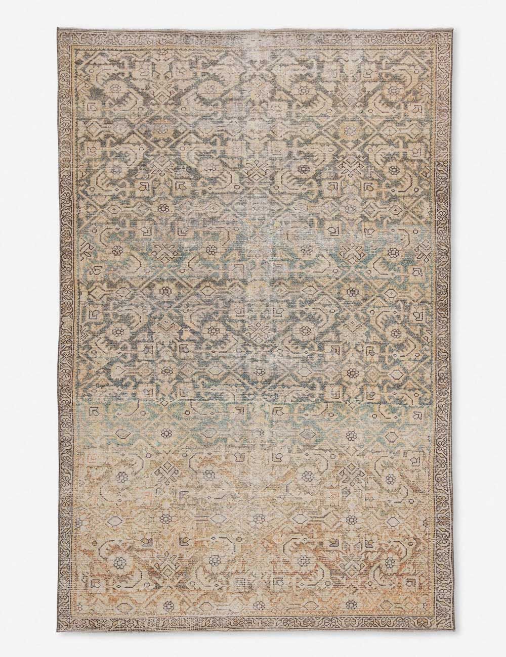 Gold and Blue Cotton Trellis Runner Rug 2'6" x 8'