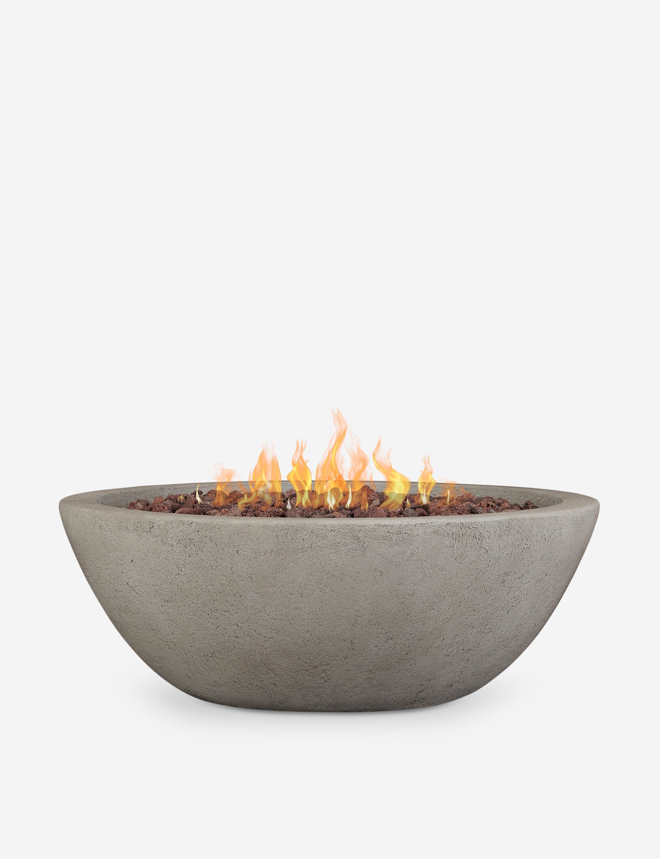 Gray Round Fiber-Cast Concrete Gas Fire Pit