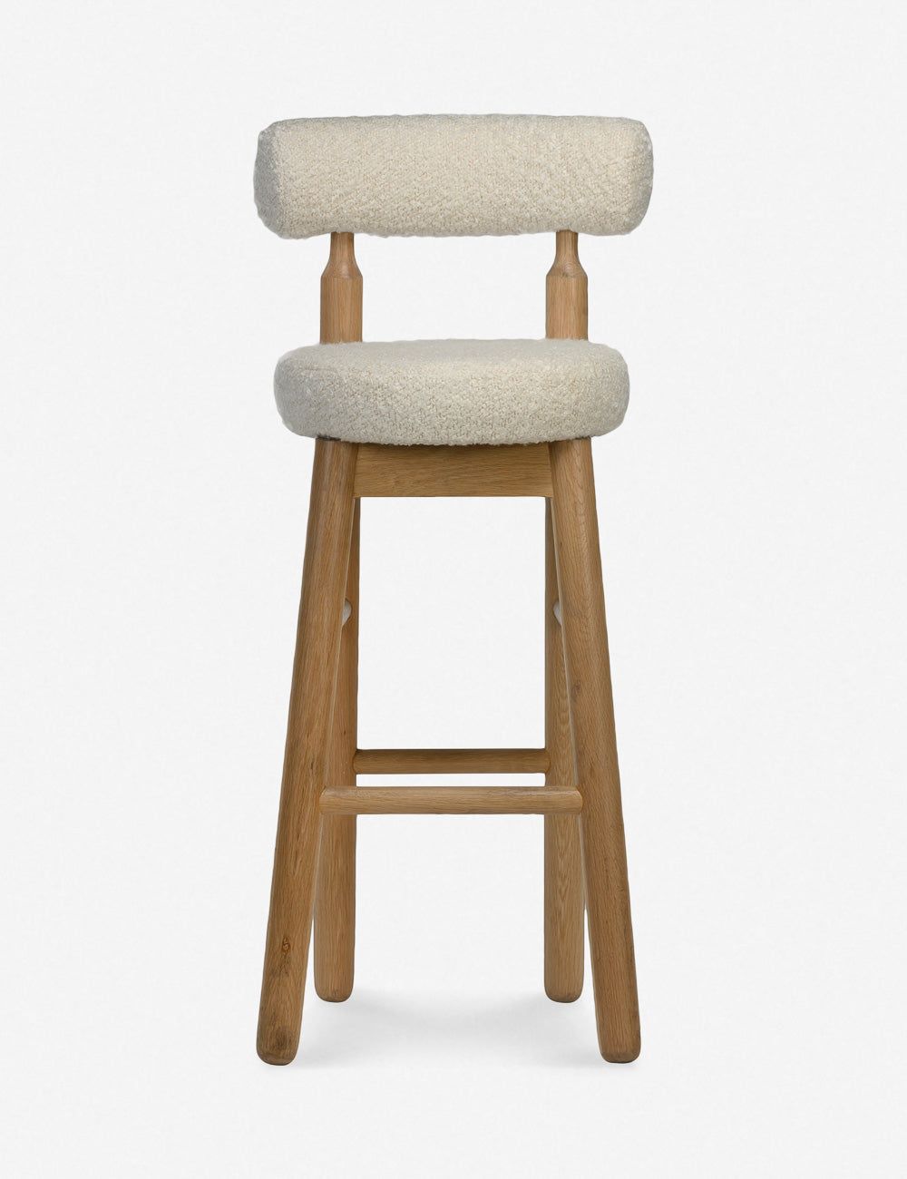 Natural Oak and White Boucle Upholstered Bar Stool
