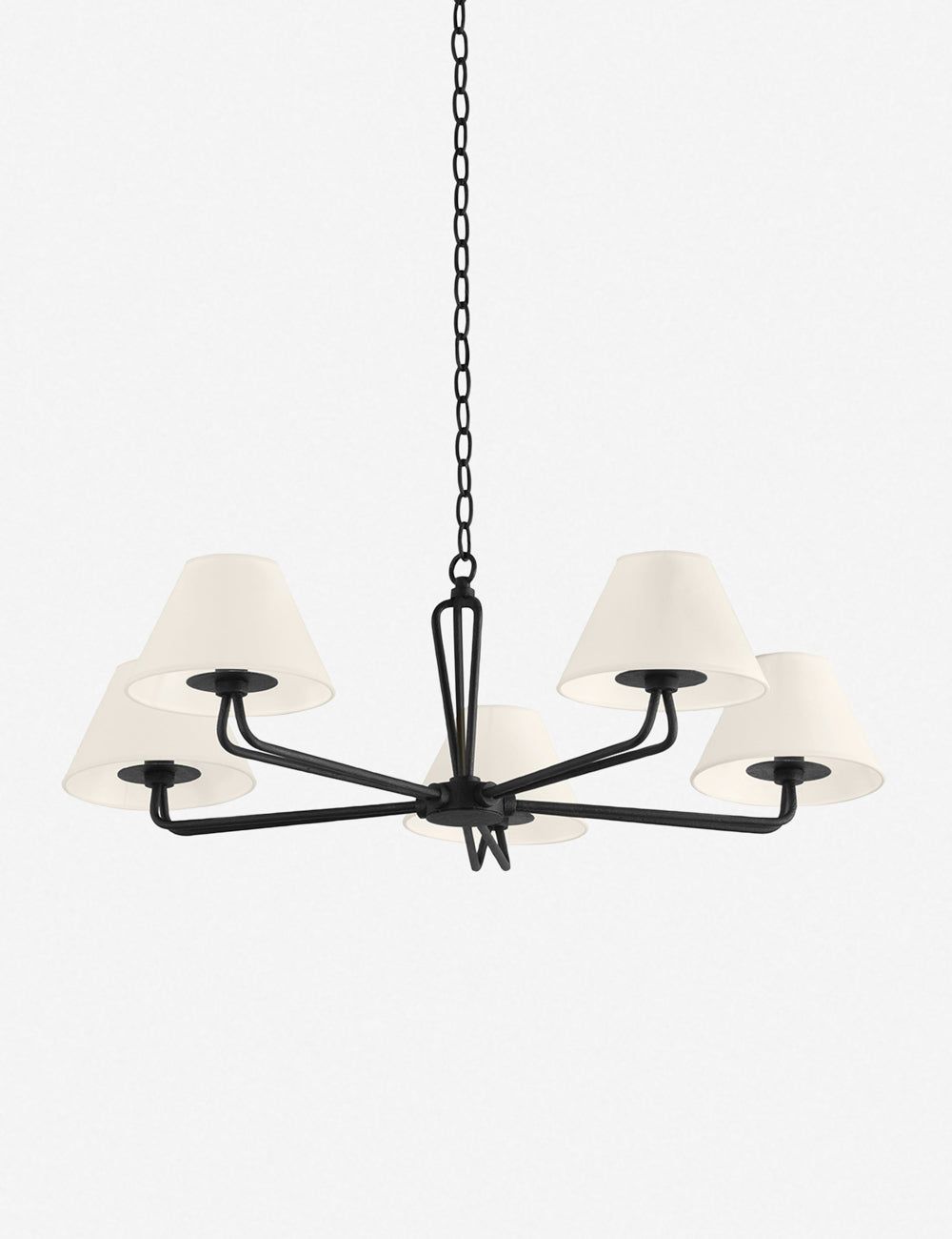 Hayden 5-Light Black Iron Chandelier with White Linen Shades