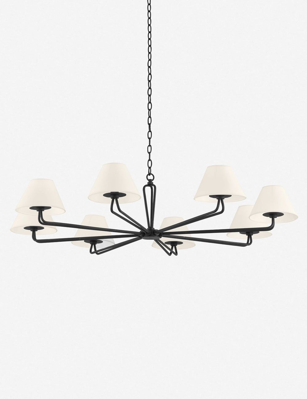 Black Iron 8-Light Chandelier with White Linen Shades