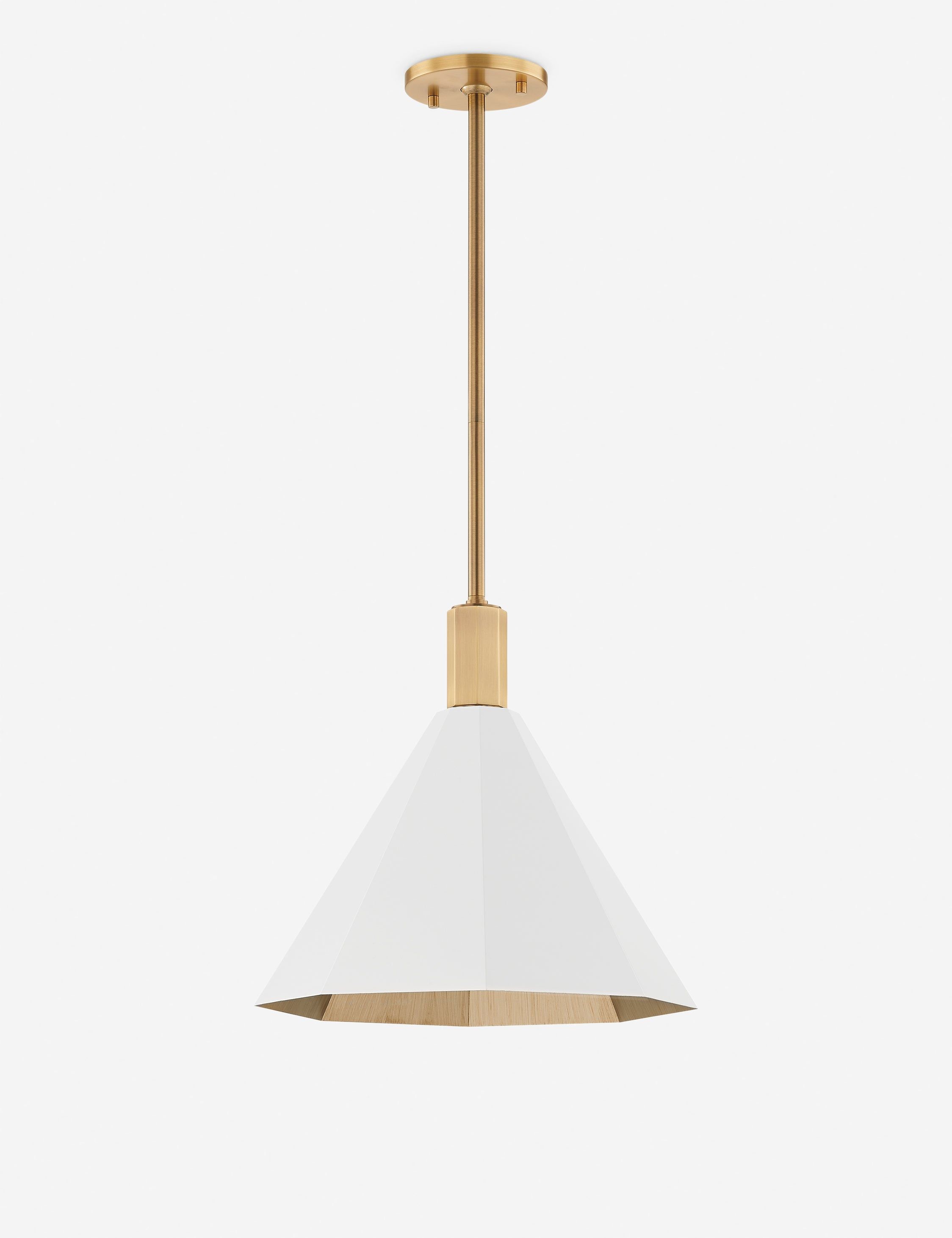 Kyomi 15" White Steel Pendant Light with Patina Brass Finish