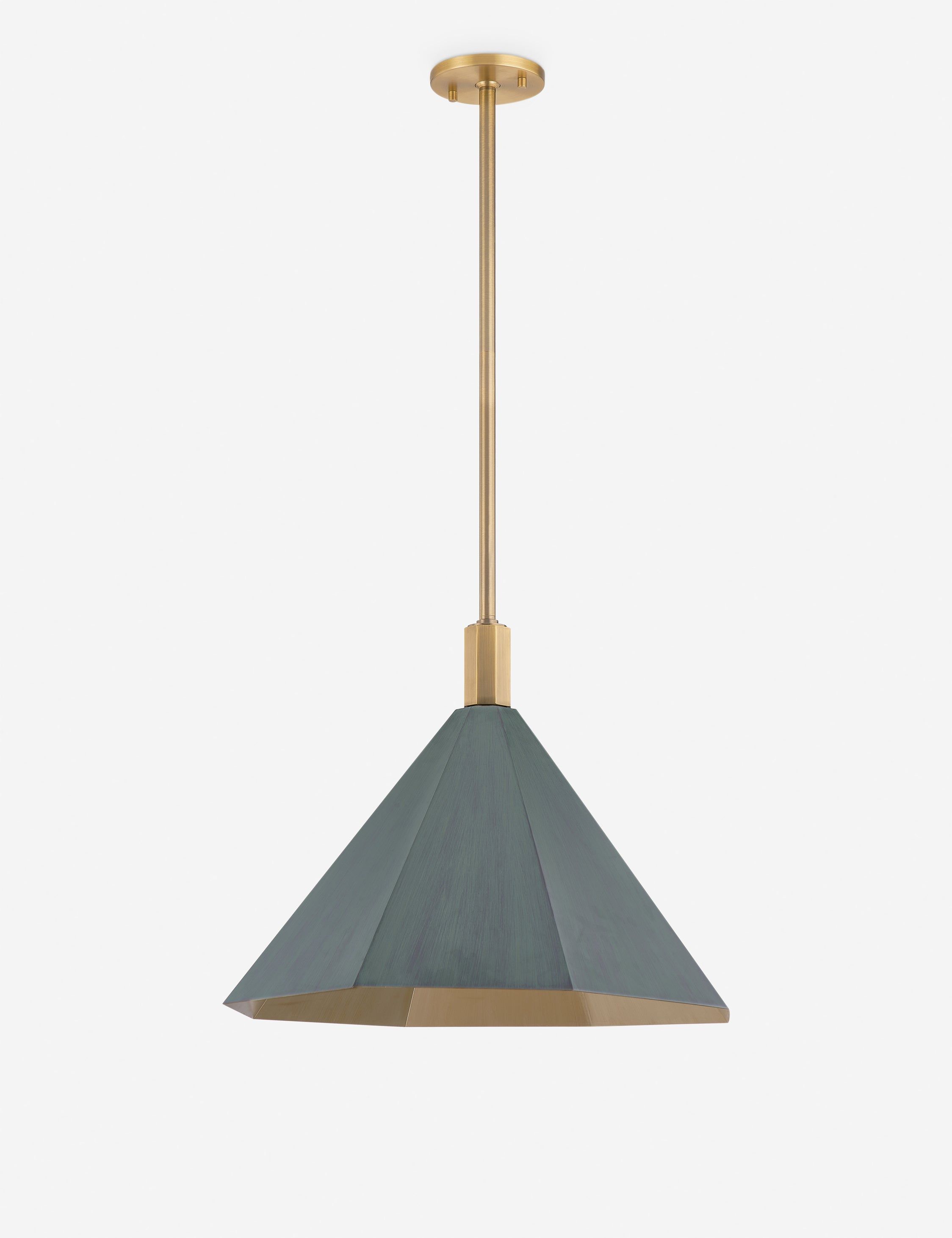 Kyomi Blue Steel Cone Pendant Light with Patina Brass Finish