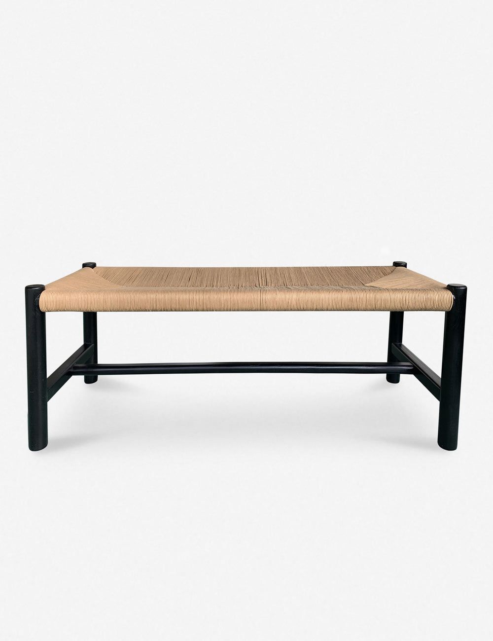 Hawthorn Black Elm Wood Bench with Woven Natural-Fiber Seat