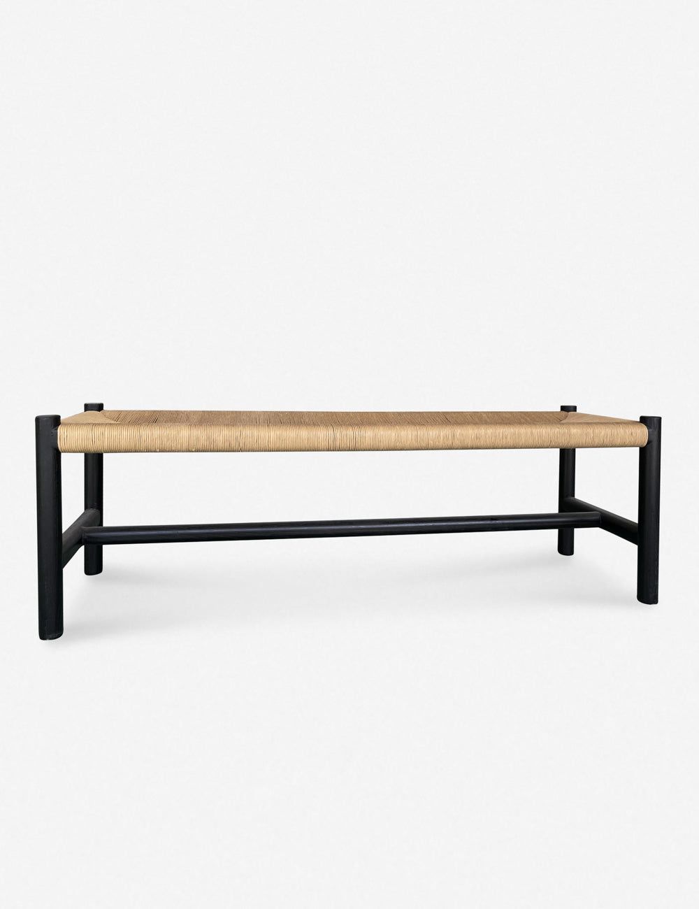 Elmwood Black 60" Artisanal Woven Bench with Natural Fiber Seat