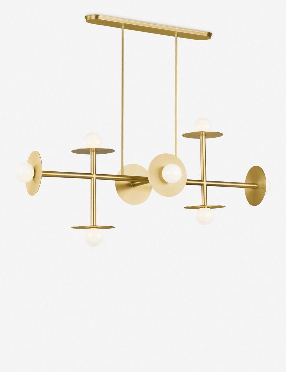 Elegant Burnished Brass 8-Light Linear Chandelier with Milk White Globes