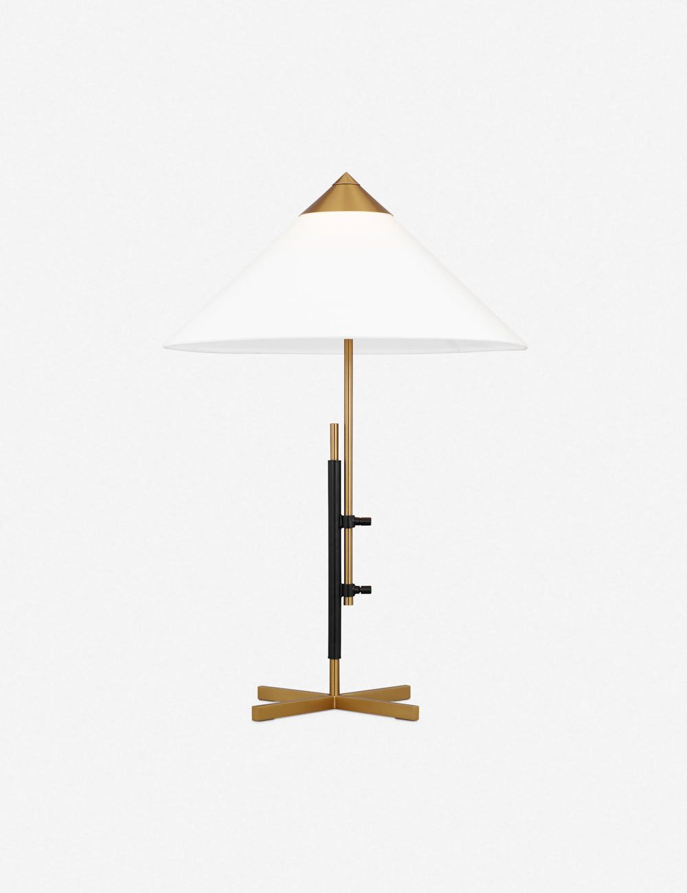 Adjustable Burnished Brass and Deep Bronze Table Lamp with White Linen Shade
