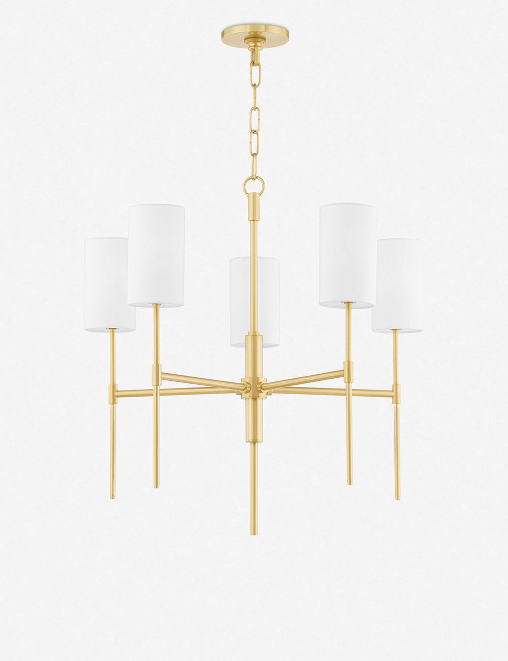 Elegant Aged Brass 5-Light Chandelier with Belgian Linen Shades