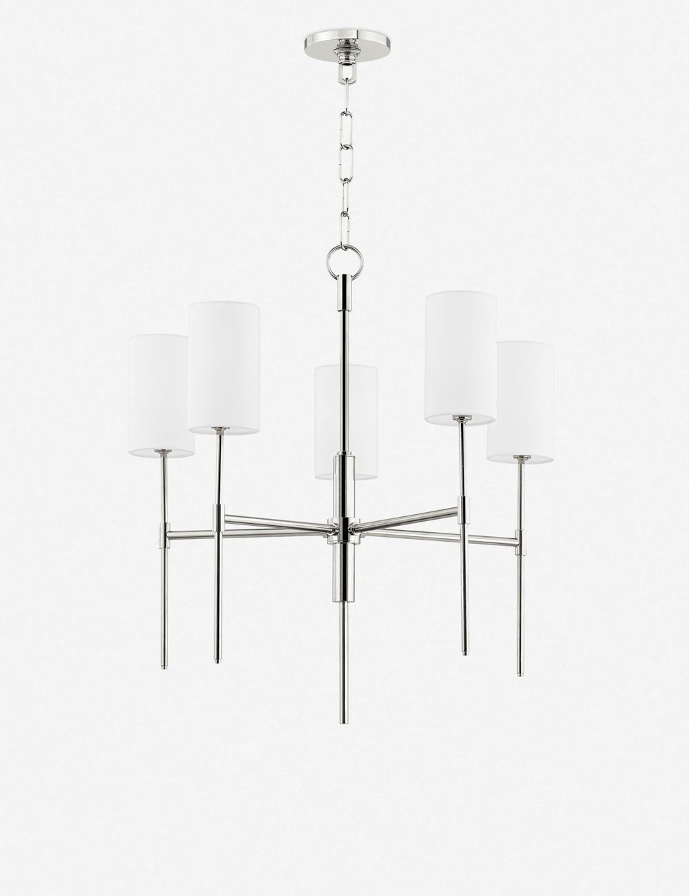 Elegant Transitional 5-Light Polished Nickel Chandelier with Belgian Linen Shades