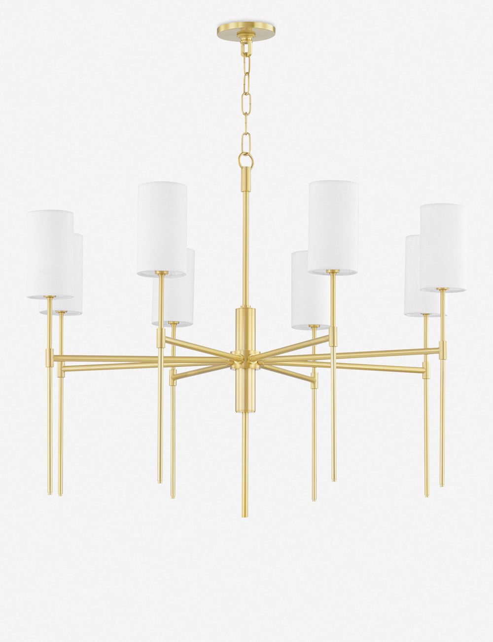Antique Brass 8-Light Chandelier with Linen Shades
