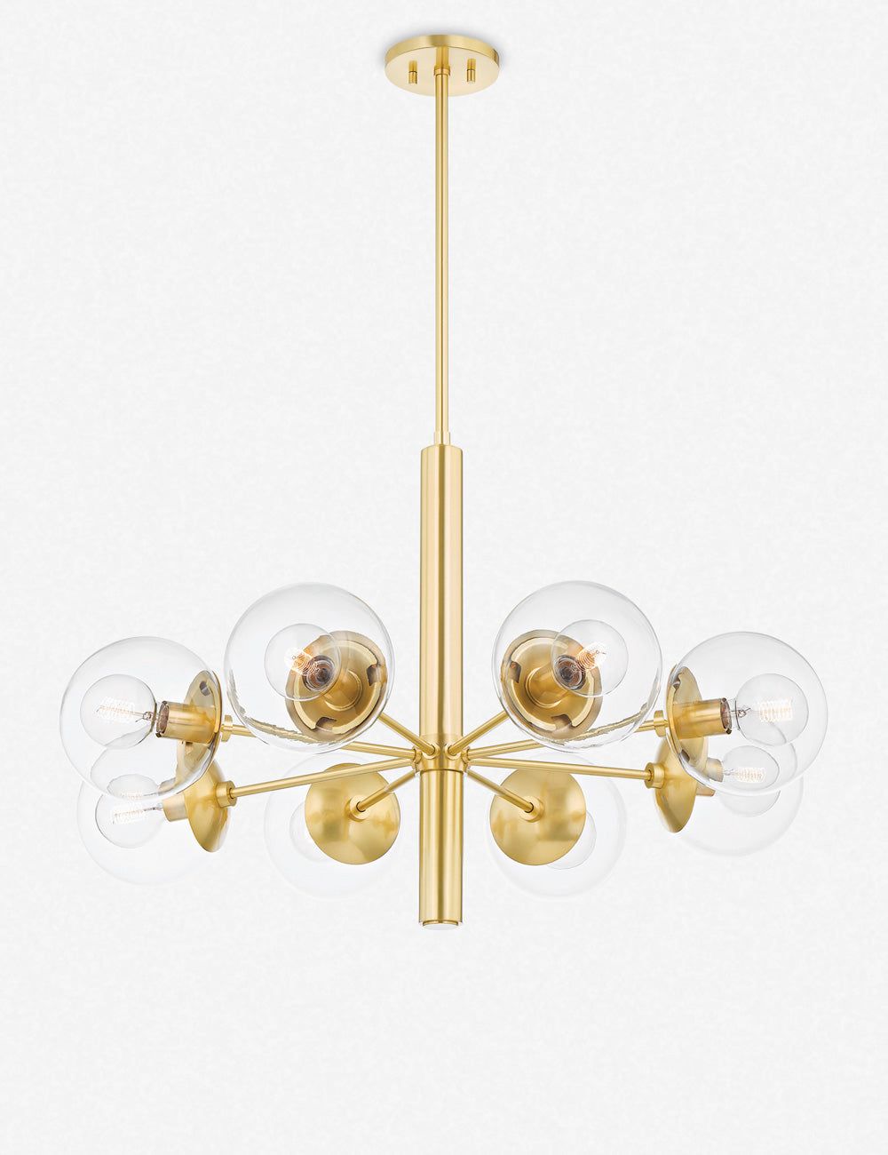 Meadow Transitional 8-Light Chandelier in Aged Brass with Clear Glass Globes