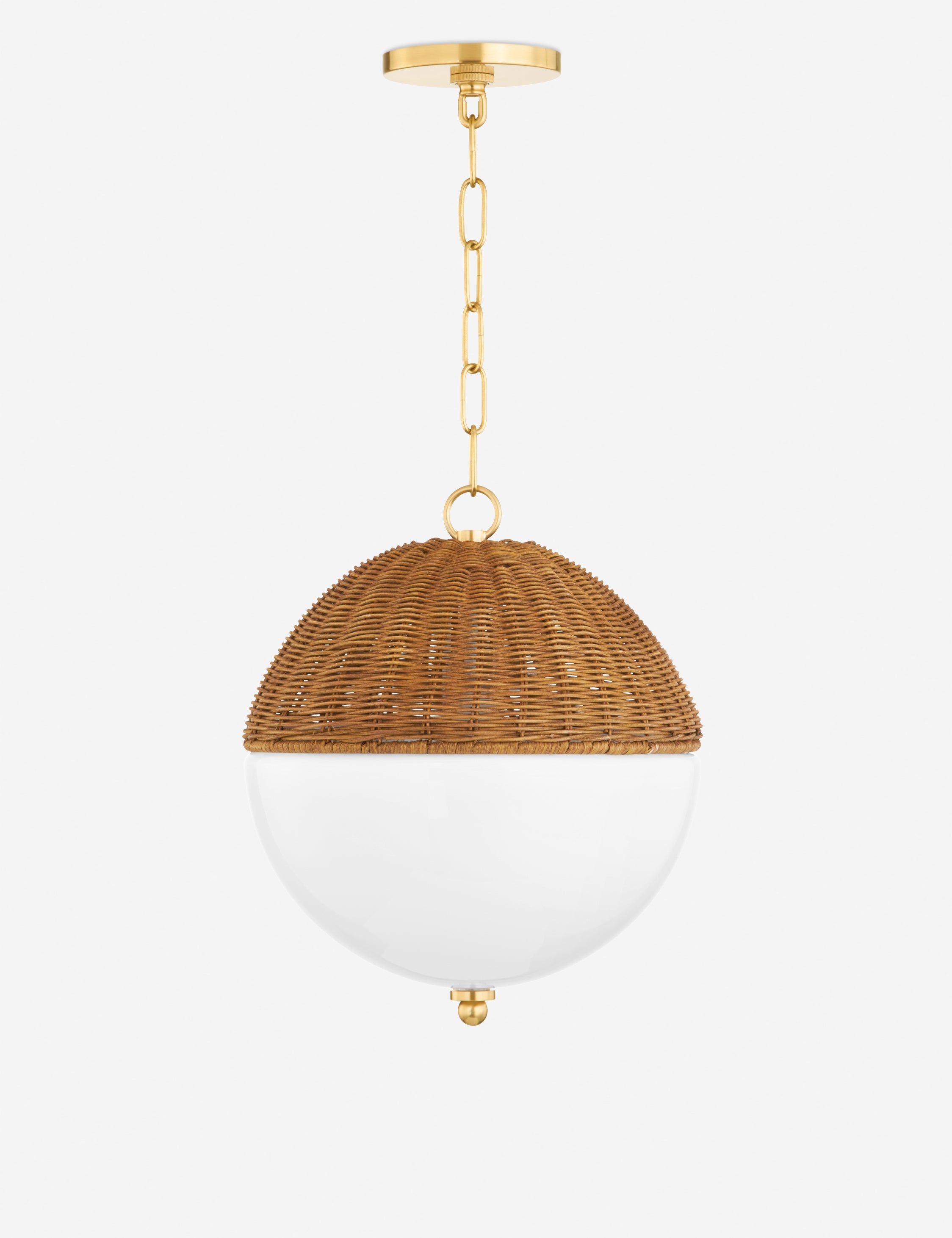 Aged Brass Globe Pendant Light with White Glass Shade