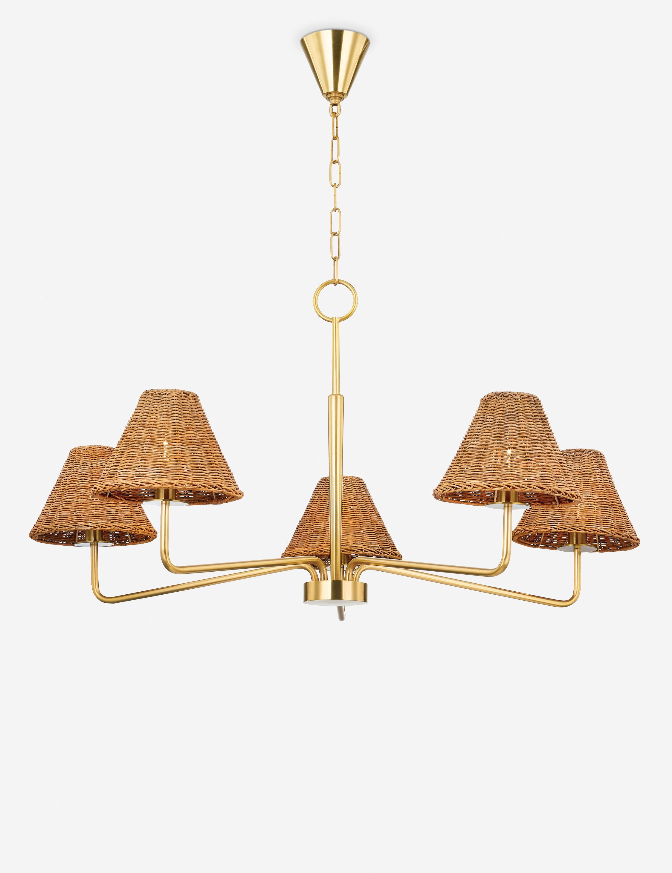 Aged Brass 40" Chandelier with Rattan Shades