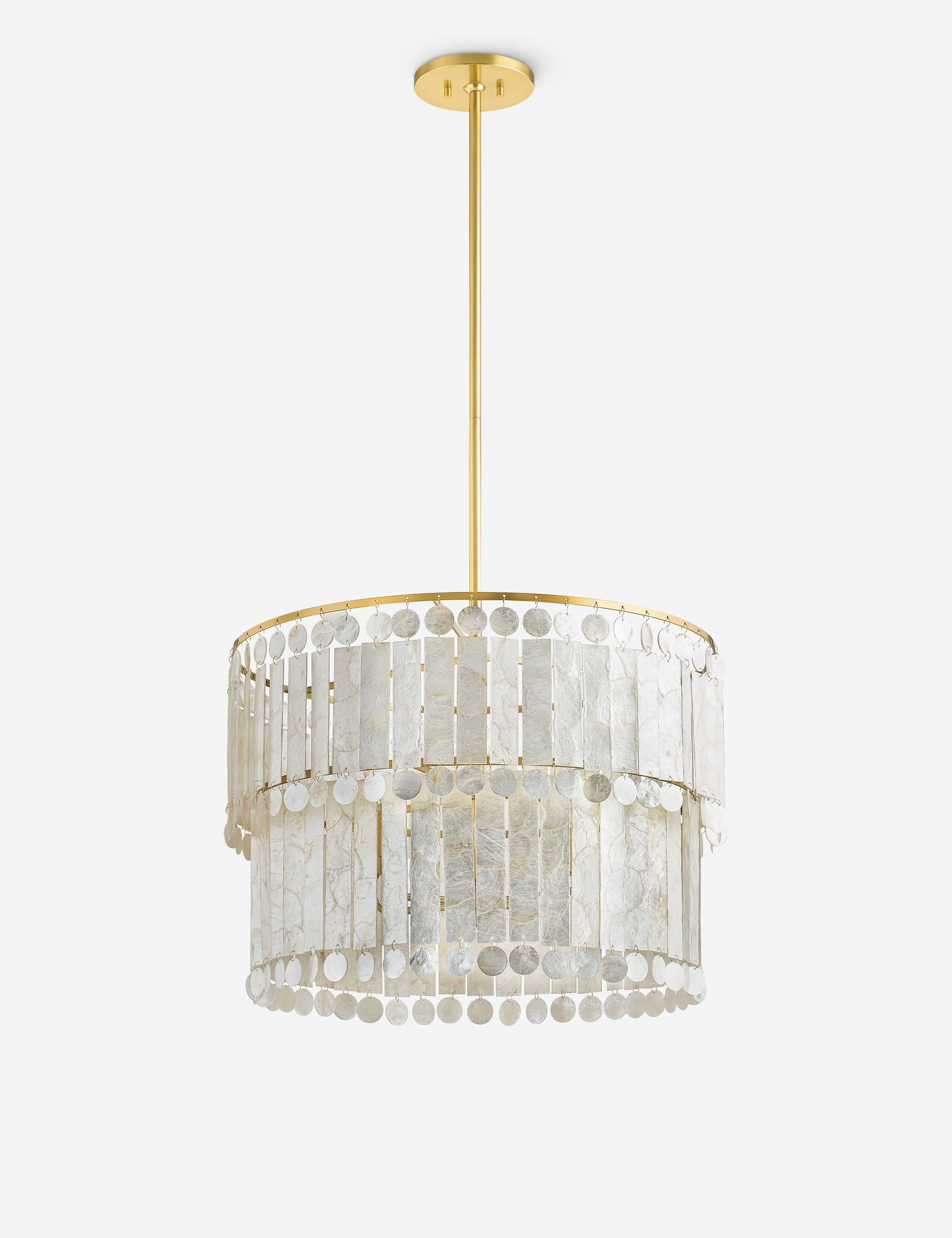 Aged Brass 24" Drum Chandelier with Capiz Shells