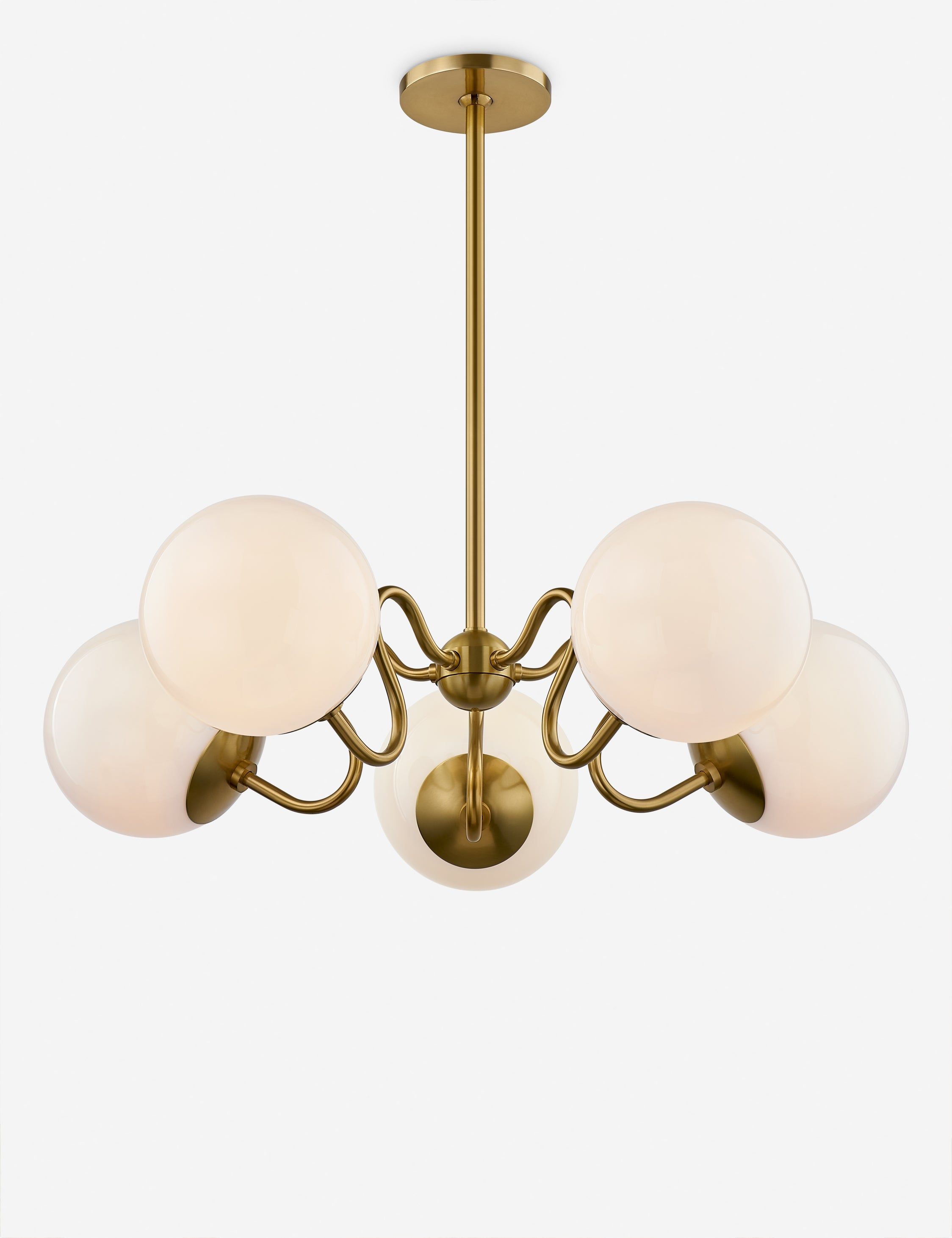 Aged Brass 28" 5-Light Chandelier with Opal Shades