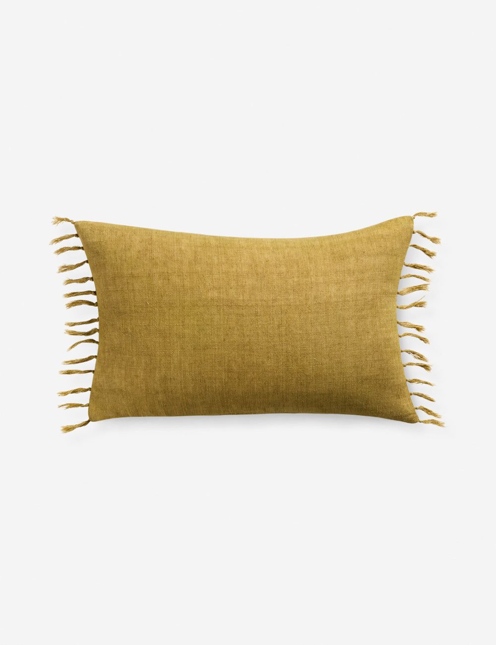 Citron Linen Lumbar Pillow with Tassels, 13" x 21"