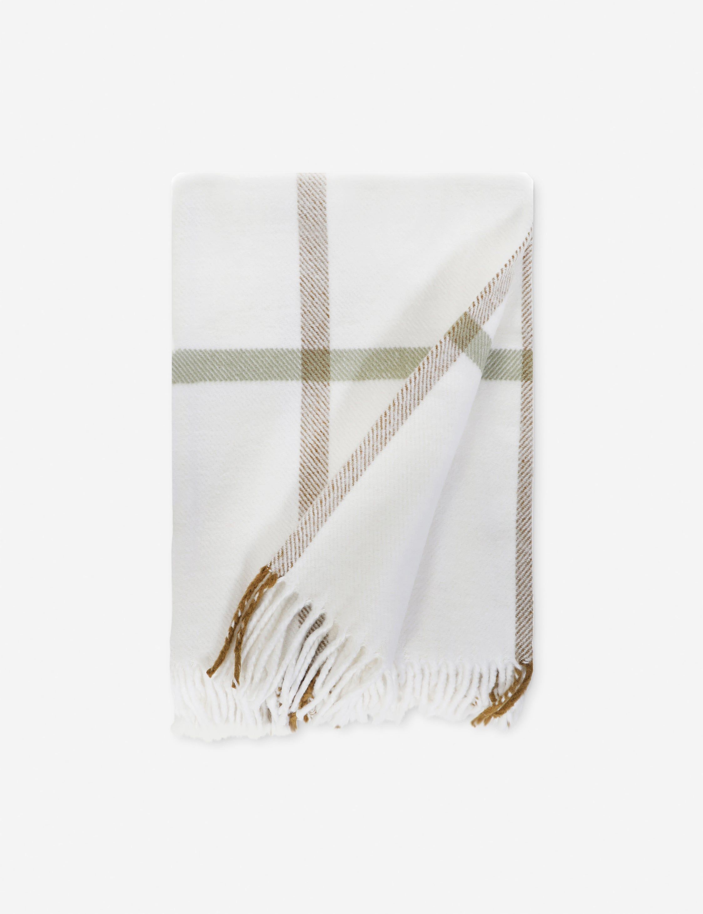 Copenhagen Lightweight Brushed Cotton Throw - White and Olive