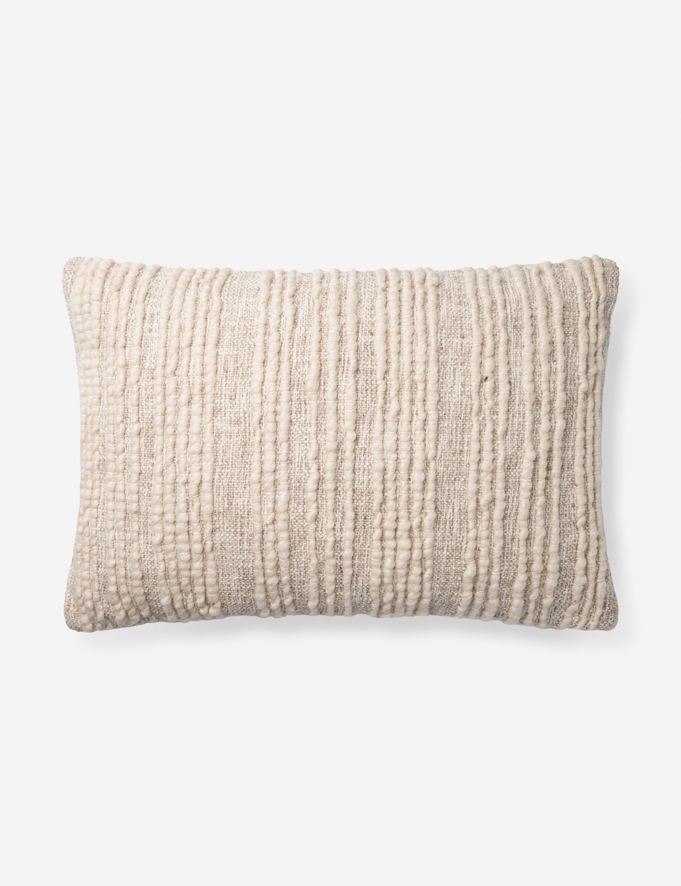 Cream and Beige Handwoven Wool-Jute 22" Square Pillow