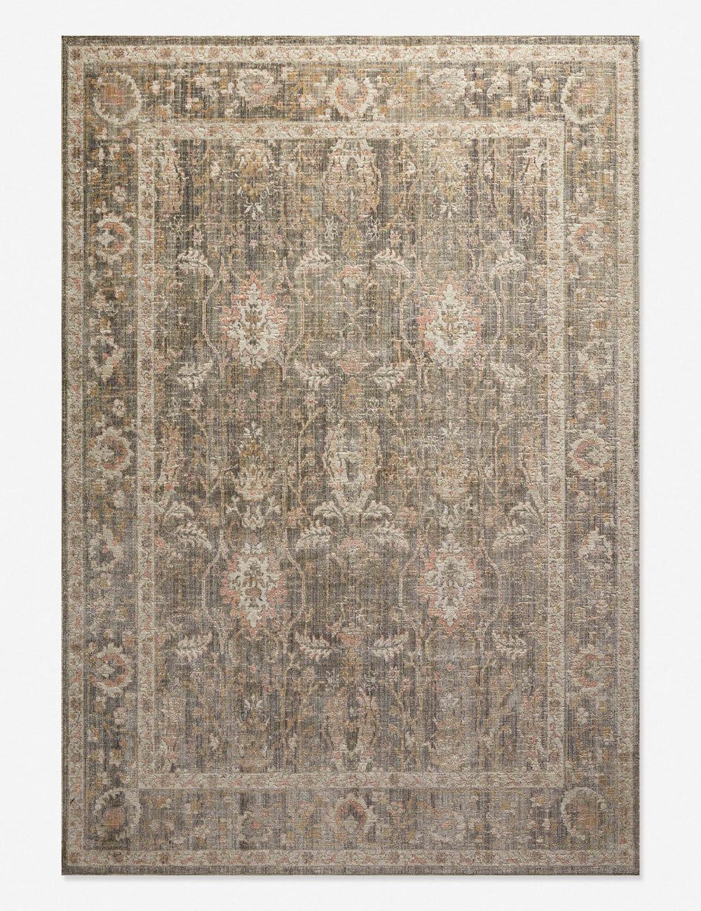 Elegant Sage & Blush Synthetic Rectangular Rug, 6'3" x 9'