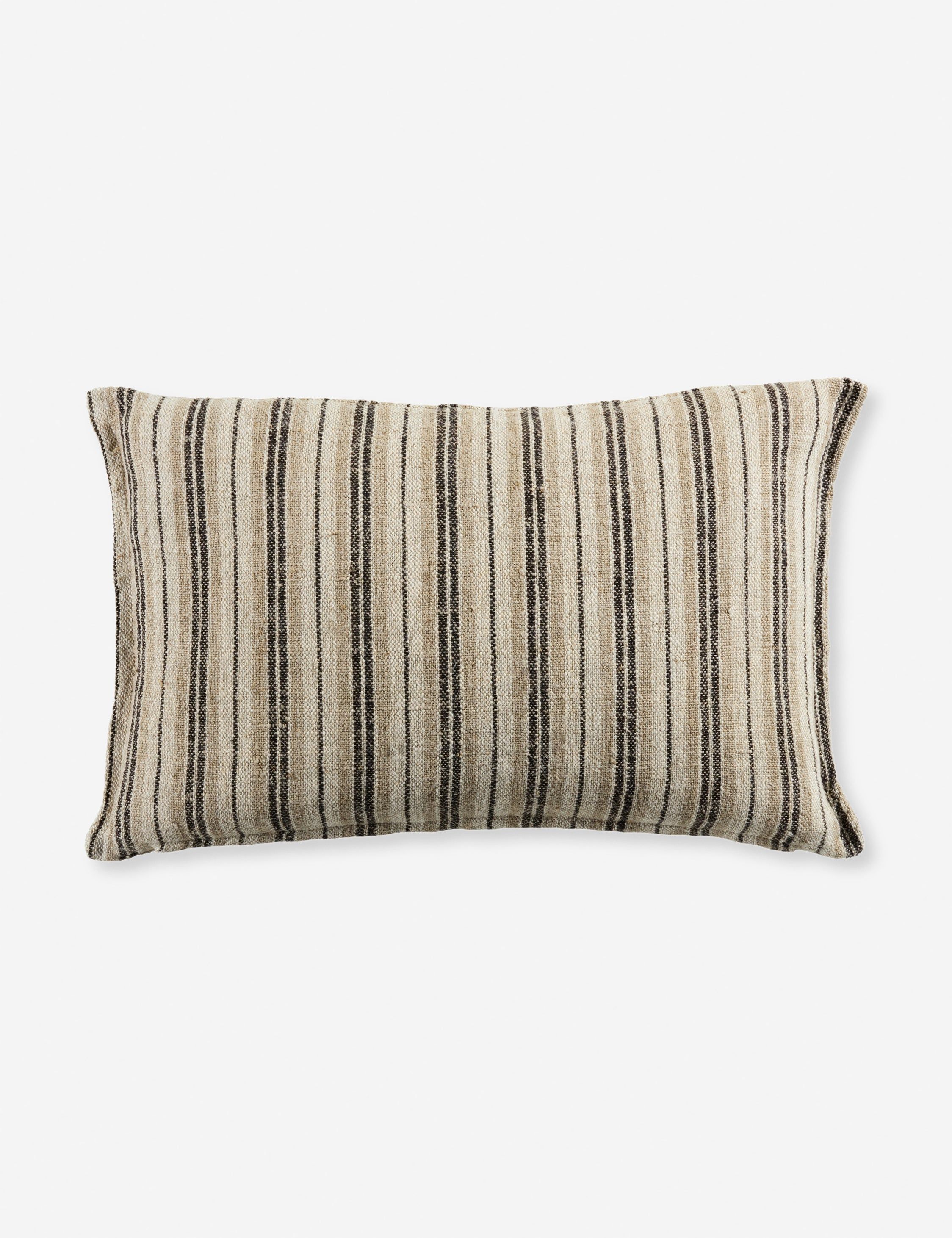 Lucien Striped Dark Brown and Cream Linen Lumbar Pillow