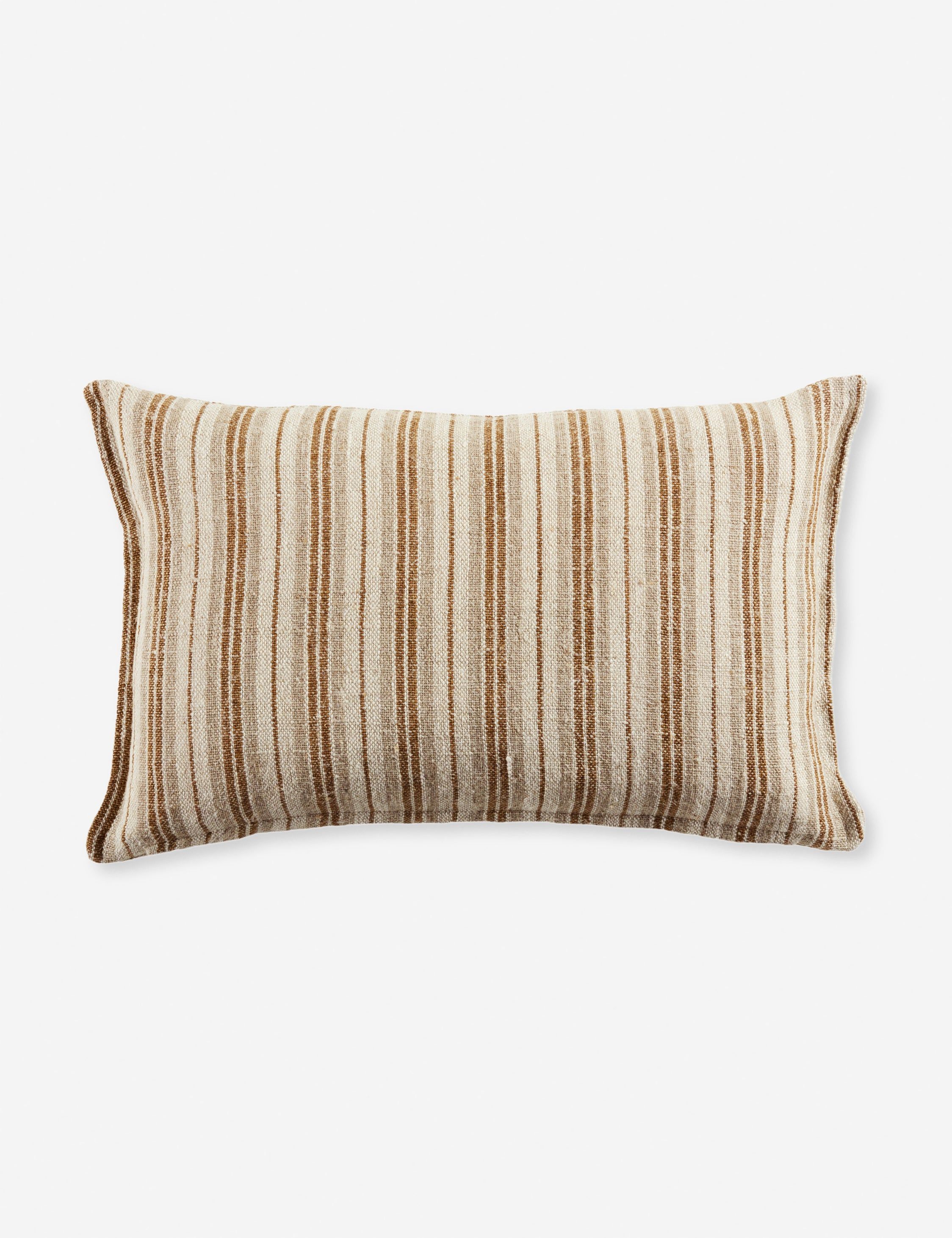 Lucien 13" Cream and Gold Striped Linen Lumbar Pillow
