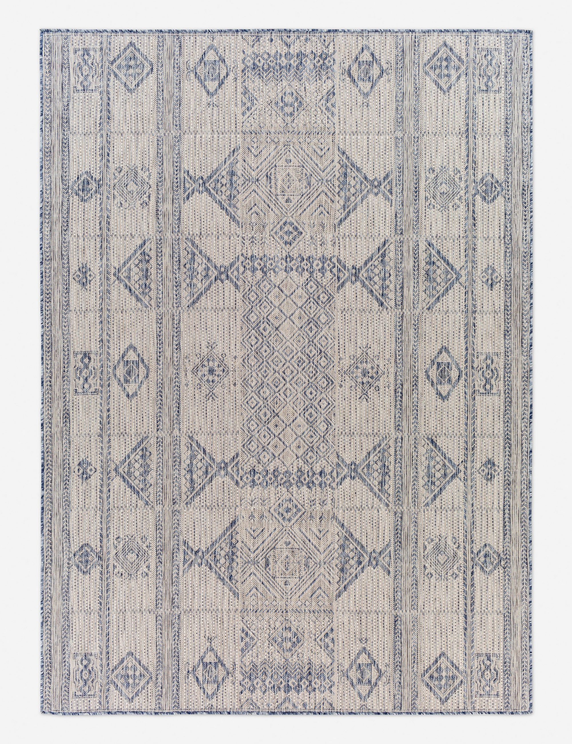 Reversible Blue Synthetic Rectangular Indoor/Outdoor Rug 5'3" x 7'