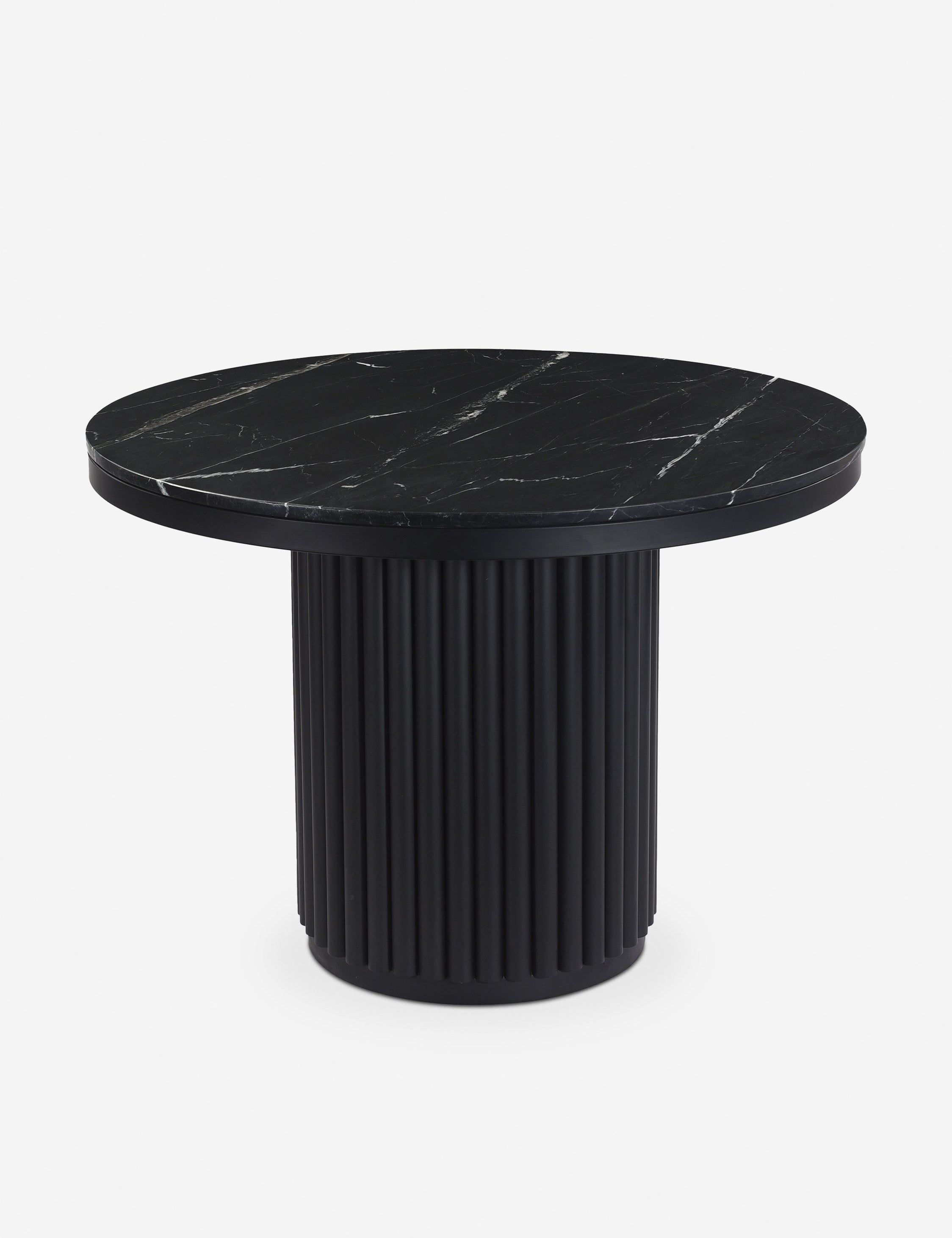 Black Marble Round Dining Table with Fluted Metal Base