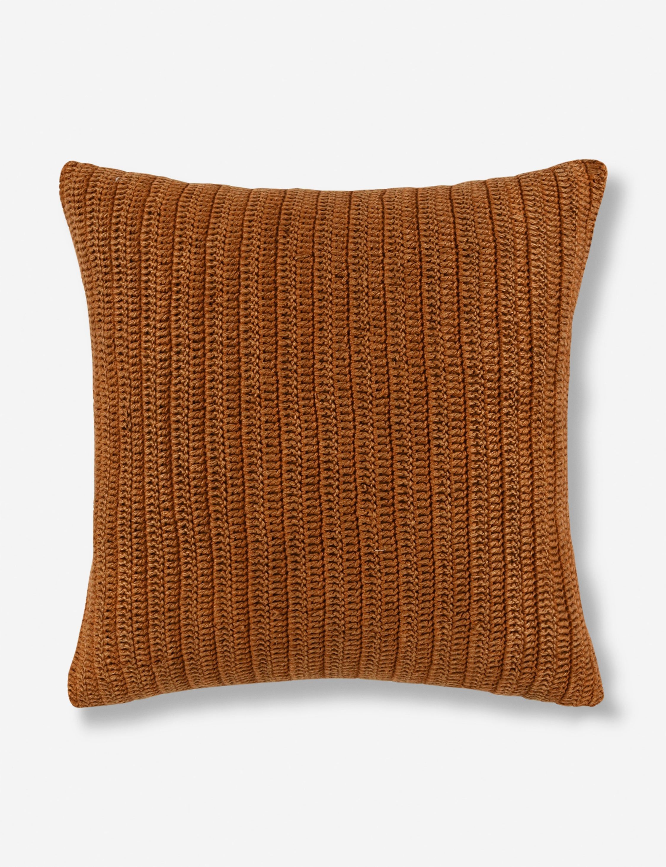 Hand-Knitted Orange Linen Square Pillow 22" x 22"