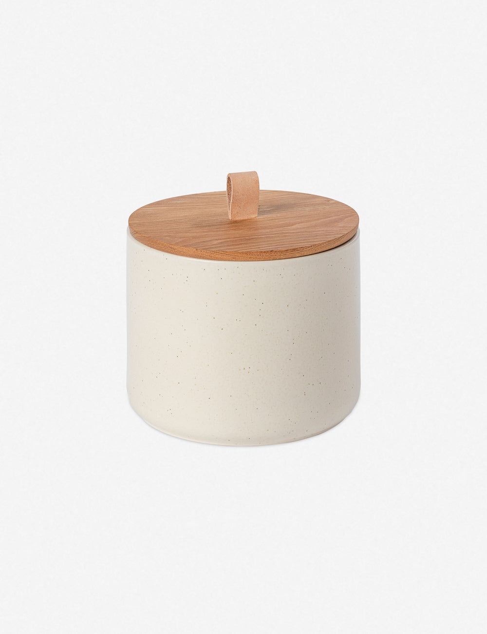 Pacifica Vanilla Matte Ceramic Canister with Oak Wood Top